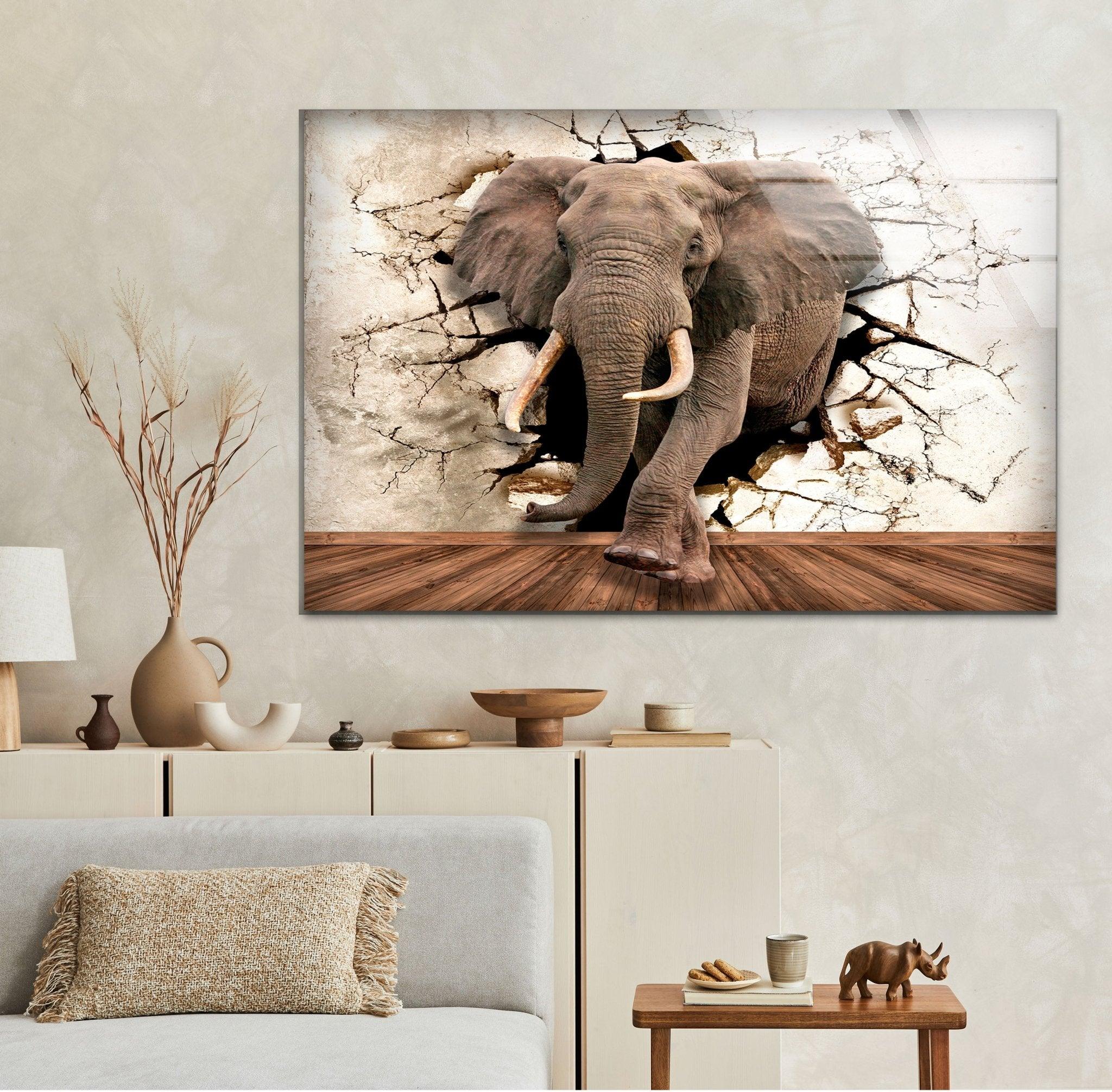 3D Elephant Glass Wall Art - Elegant Home Decor for Living Room, Bedroom, Office | Modern Animal Sculpture for Wall Display & Gift Idea