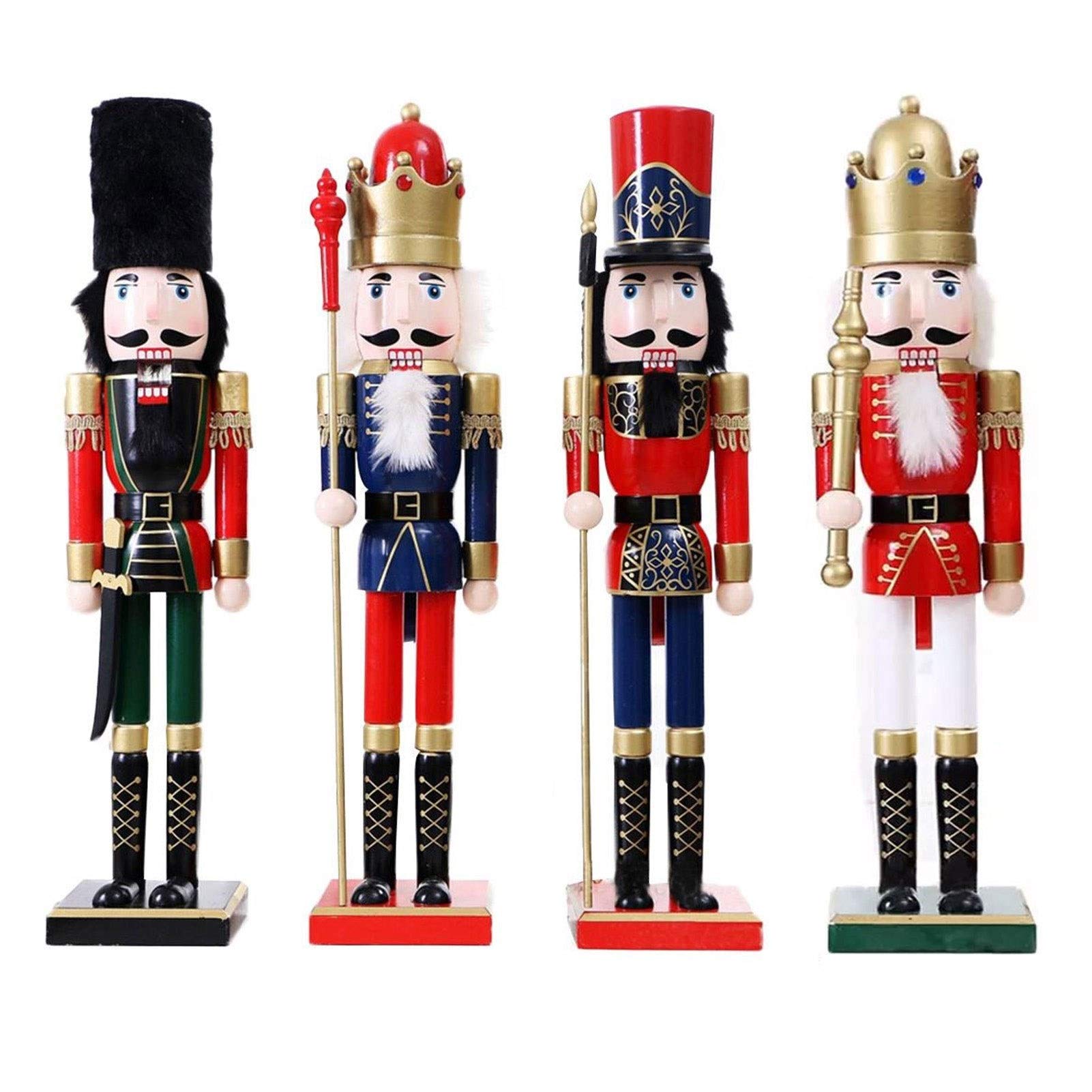 LUYIYI 4Pcs Handmade Wood Nutcracker King & Soldier Christmas Decorations - 60cm British Style Nutcracker Puppet Desktop Ornaments for Holiday Home Decor, Party Centerpiece & Festive Gift