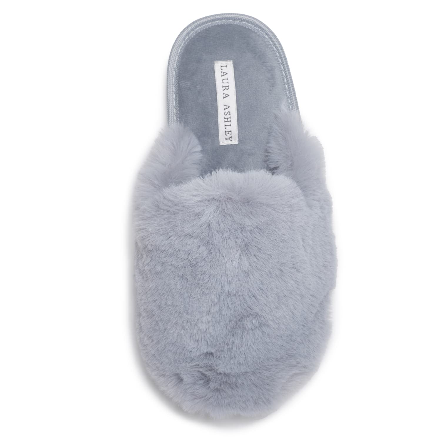 Laura Ashley Women's Soft Plush Memory Foam Scuff Slippers - Cozy Faux Fur House Shoes for Indoor Comfort, Warm Fuzzy Bedroom Slippers for Relaxation at Home