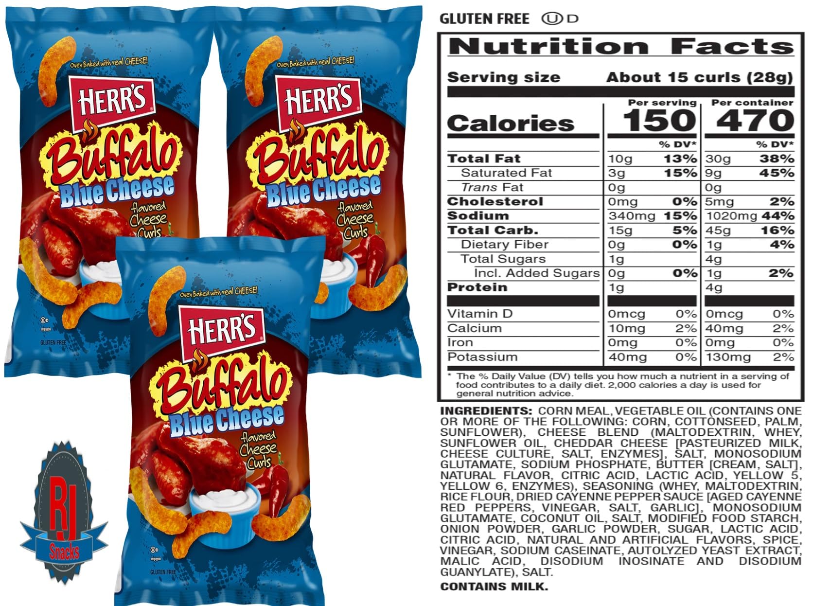 Herr's Buffalo Blue Cheese Curls & Potato Chips - 1oz Value Pack | Crunchy Snacks for Parties, Game Nights & Office Snacking
