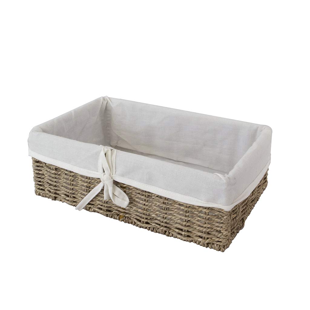 Natural Seagrass Woven Storage Basket with Linen Liner - Decorative Organizer for Bathroom, Living Room & Closet - Perfect for Towels, Beauty Products & Home Decor Storage