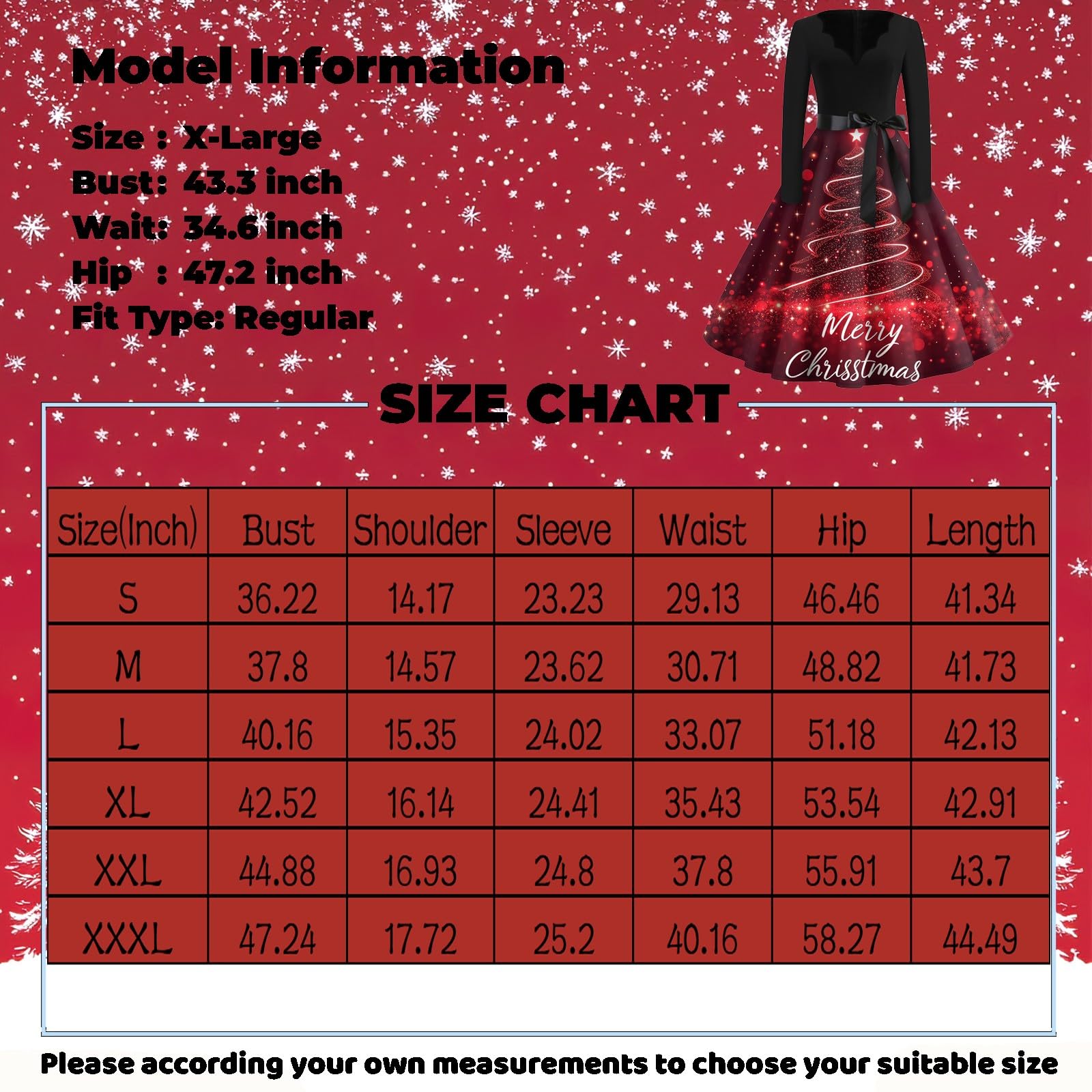 SGASY Women's Christmas Party Dress 2024 - Elegant High Waist Tea-Length Swing Dress with Long Sleeves for Holiday Gatherings, Cocktail Parties & Festive Occasions