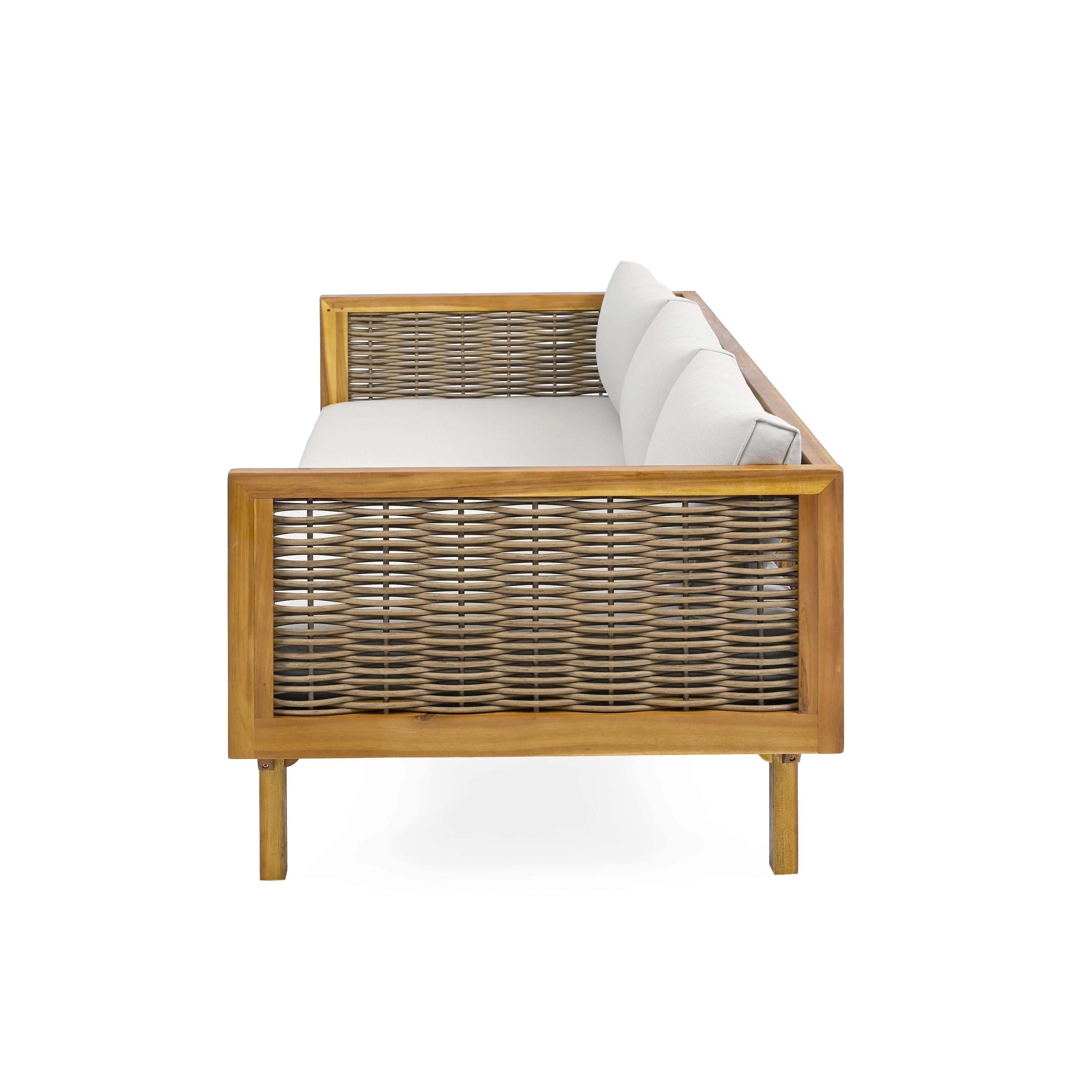 CLAREMONT 3-Seater Rattan Arm Daybed with Light Grey Cushion - Perfect for Patio, Sunroom or Outdoor Lounge Relaxation