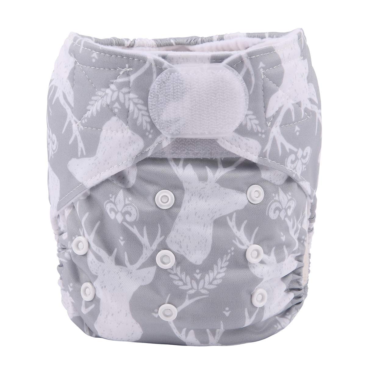 Organic Baby Pocket Cloth Diaper with Hook & Loop Closure - Soft Grey Deer Print - Reusable & Eco-Friendly for Newborns & Toddlers - Perfect for Daycare, Travel & Overnight Use