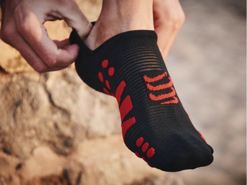 Compressport No Show Socks for Running & Sports - Breathable Anti-Slip Athletic Socks (Black/Red) - Perfect for Gym, Workout & Daily Wear