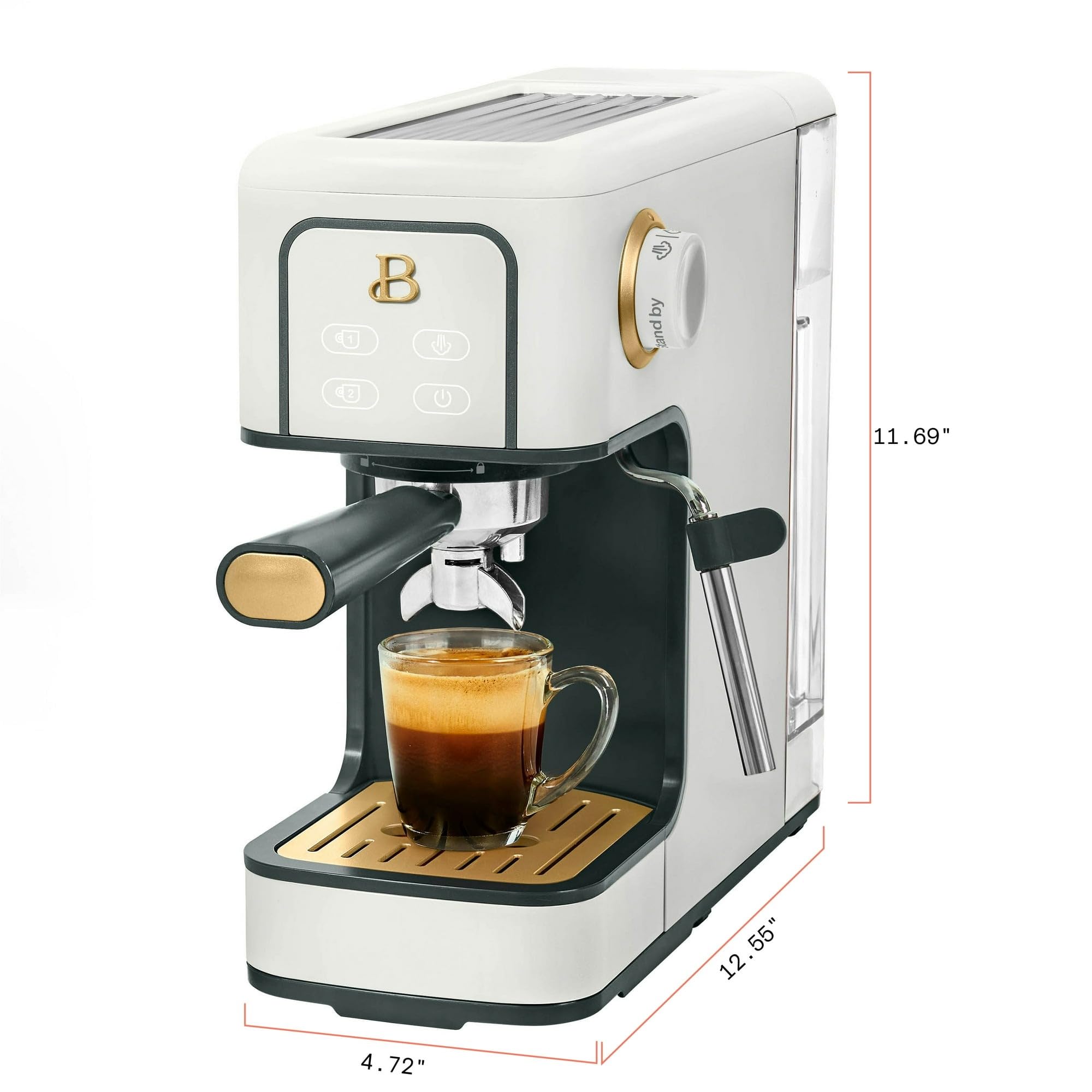 Drew Barrymore Beautiful Slim Espresso Machine - 20 Bar Pressure Coffee Maker, Compact & Stylish White Icing Design for Home, Office & Small Kitchens | Perfect for Espresso Lovers & Small Spaces