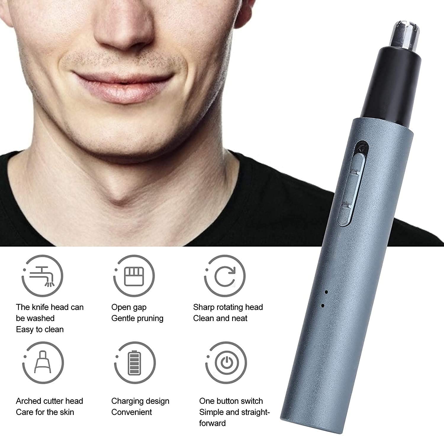 Painless Rechargeable Nose & Ear Hair Trimmer - Wet/Dry Use, Easy to Clean Grooming Tool for Men | Perfect for Travel, Home & Personal Care