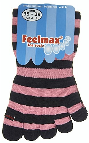 Breathable Cotton Toe Socks for Women - Black & Pink Striped Non-Slip Socks (US Size 5-8) - Perfect for Yoga, Running & Casual Wear