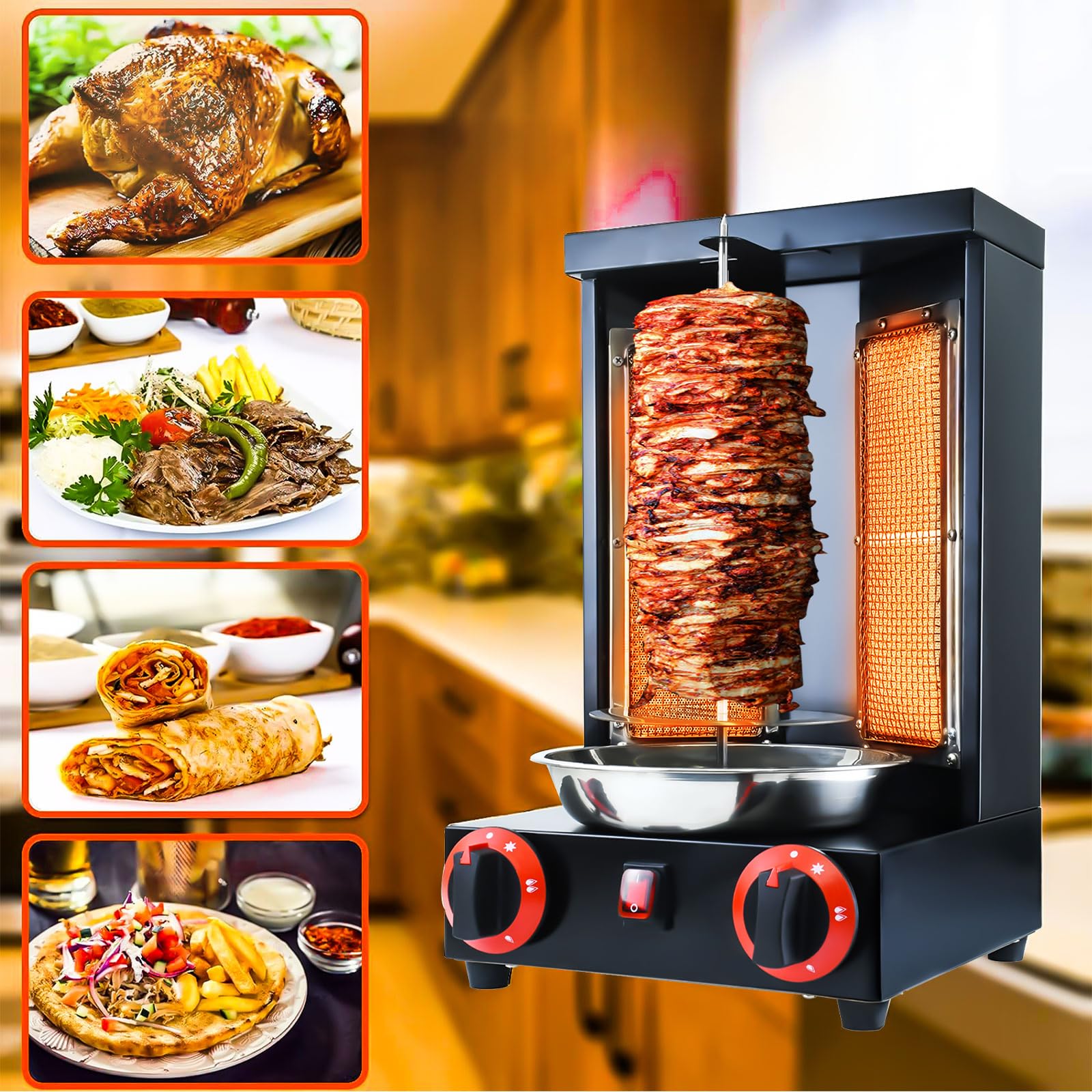 Vertical Rotisserie Shawarma Machine - Commercial Rotating Grill for Tacos Al Pastor, Chicken & Kebabs | Perfect for Restaurants, Food Trucks & Catering