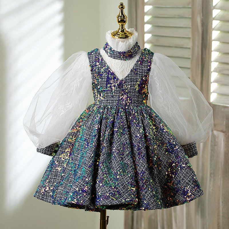 Sparkly A-Line Flower Girl Dress with Puff Sleeves - Perfect for Weddings, Pageants & Special Occasions
