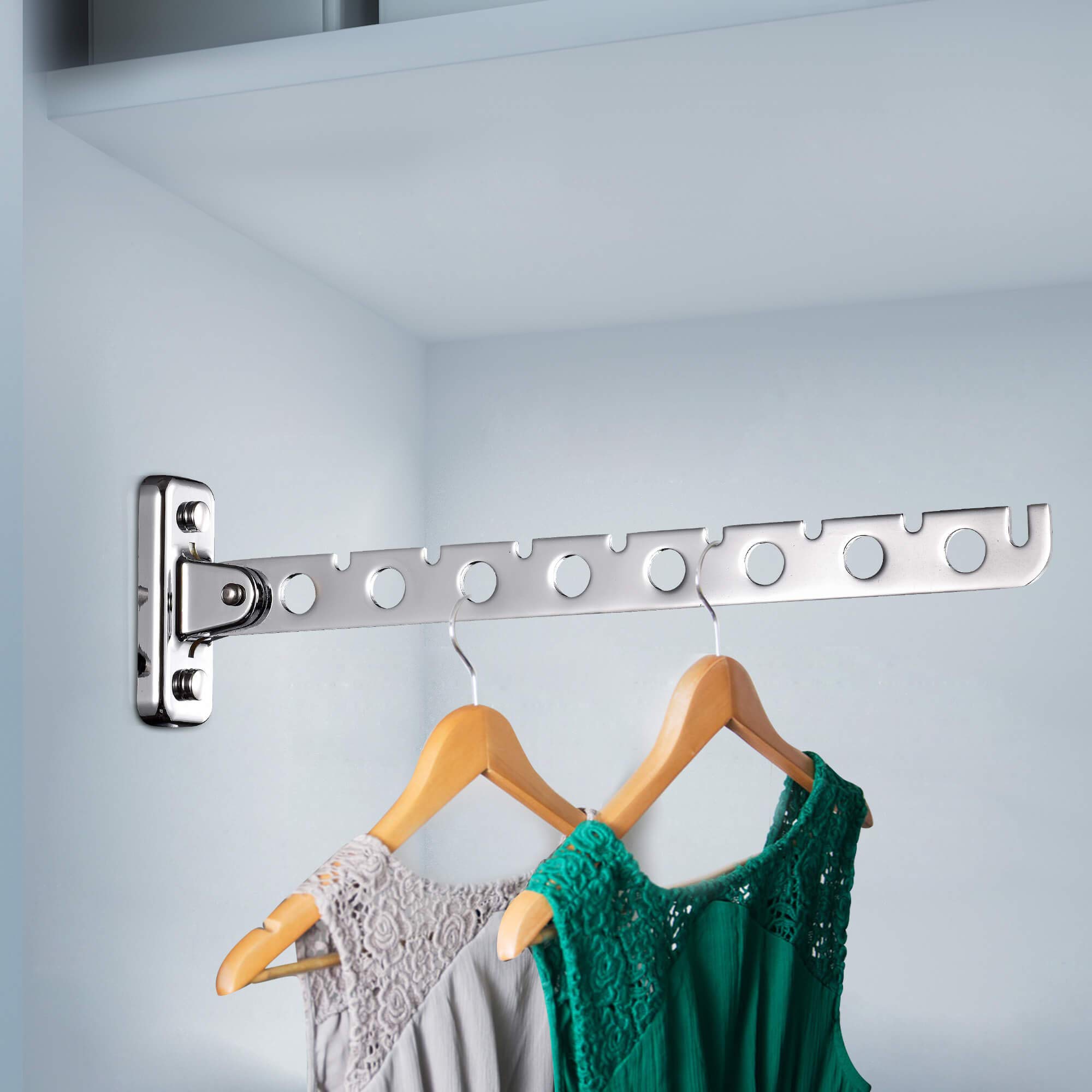 2 Pack Wall Mounted Folding Clothes Hanger Rack - Heavy Duty Space Saving Laundry Organizer with Swing Arm for Coat, Towel & Clothing Storage - Perfect for Bathroom, Bedroom & Closet Organization