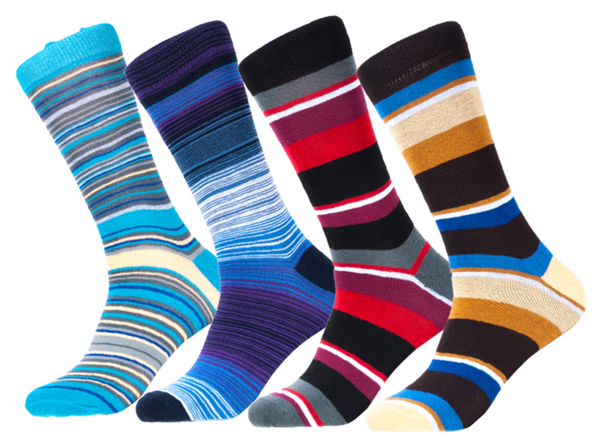 Melvado Men's Dress Socks 4-Pack - Soft Cotton Rich Colorful Striped Patterned Formal Socks for Business, Office & Wedding - Comfortable & Stylish Dress Socks for Men
