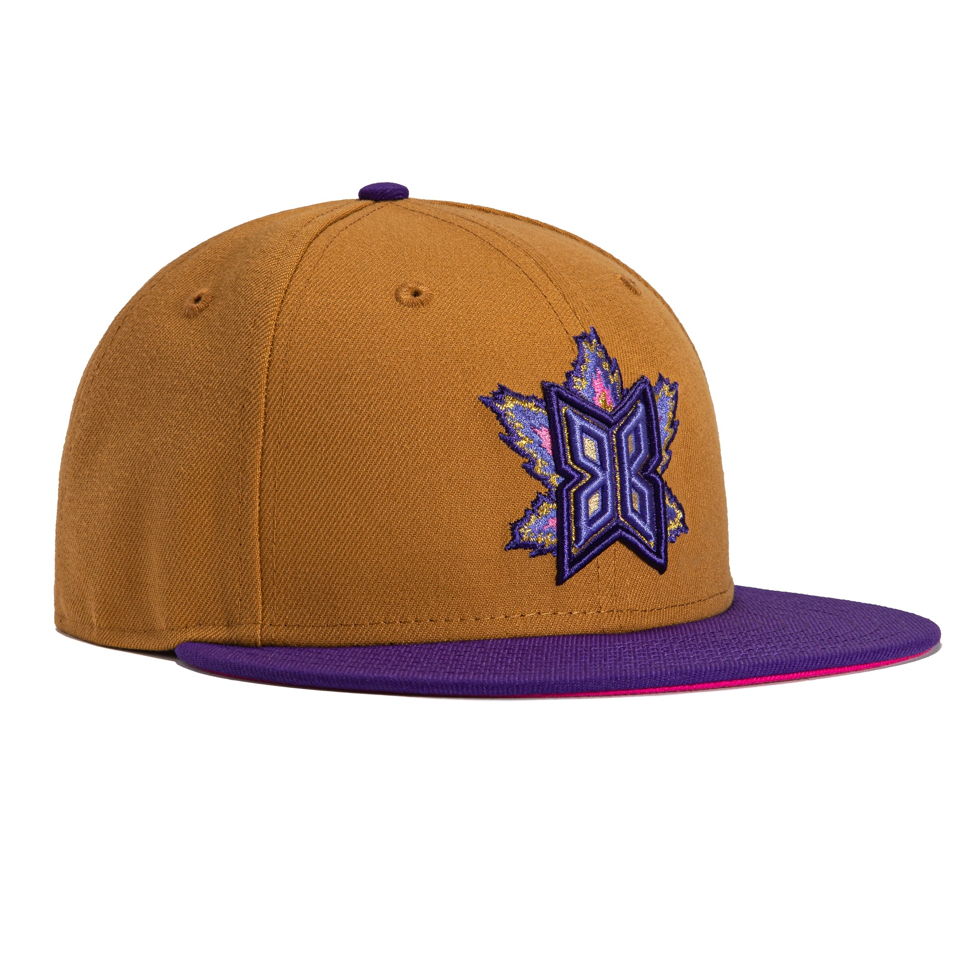 New Era 59Fifty Bakersfield Blaze Baseball Cap - Tan & Purple Snapback Hat for Men & Women - Perfect for Baseball Games, Sports Fans & Streetwear Fashion