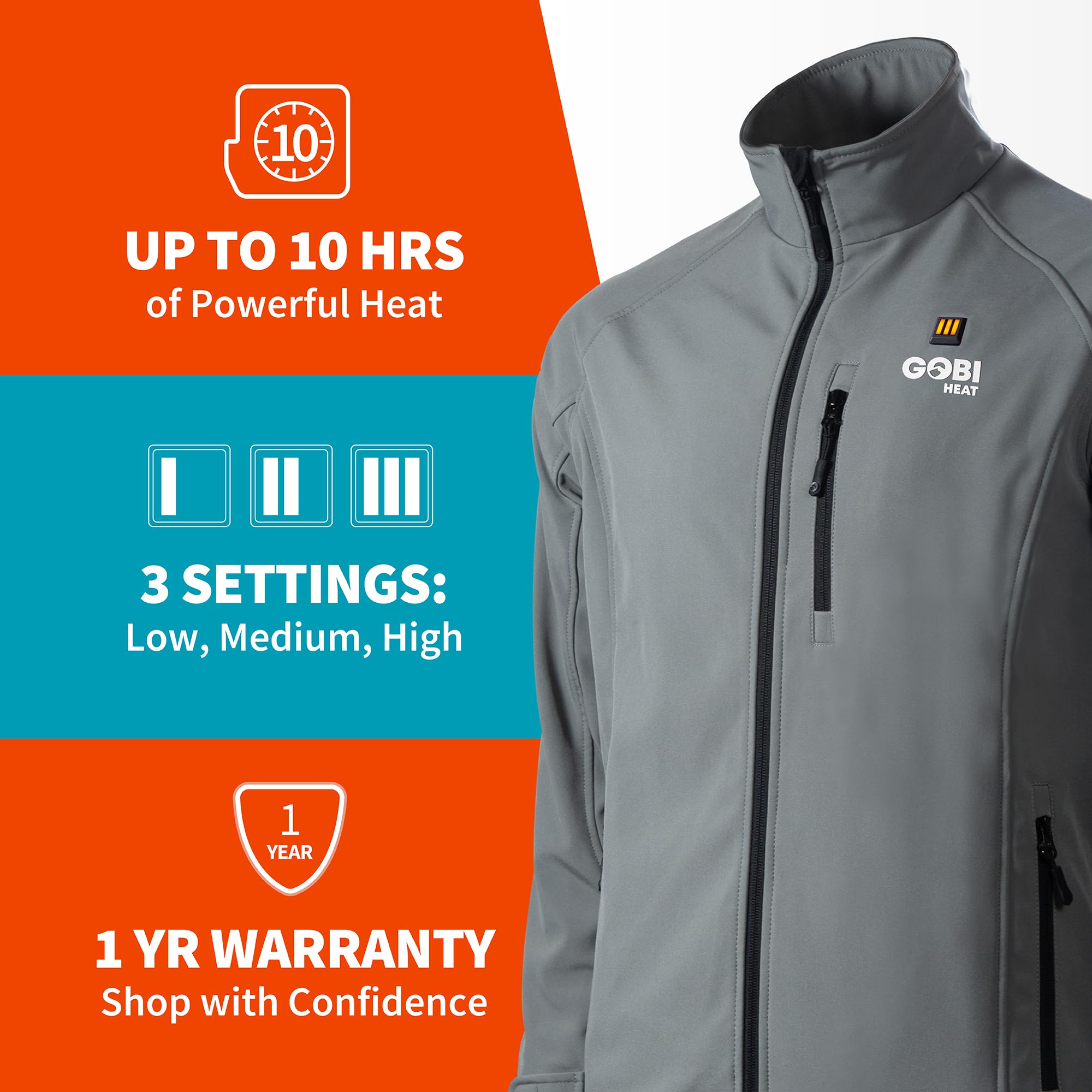 Gobi Heat Sahara Men's Heated Jacket with 10-Hour Battery & USB Charger - Machine Washable Winter Coat for Outdoor Work, Hunting, and Skiing
