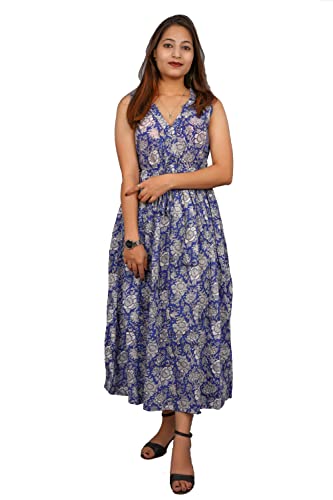 Block Print Cotton Dress for Women | Indian Handmade Short Sleeve Summer Dress (Size S) | Perfect for Beach Vacations, Boho Parties & Casual Outings