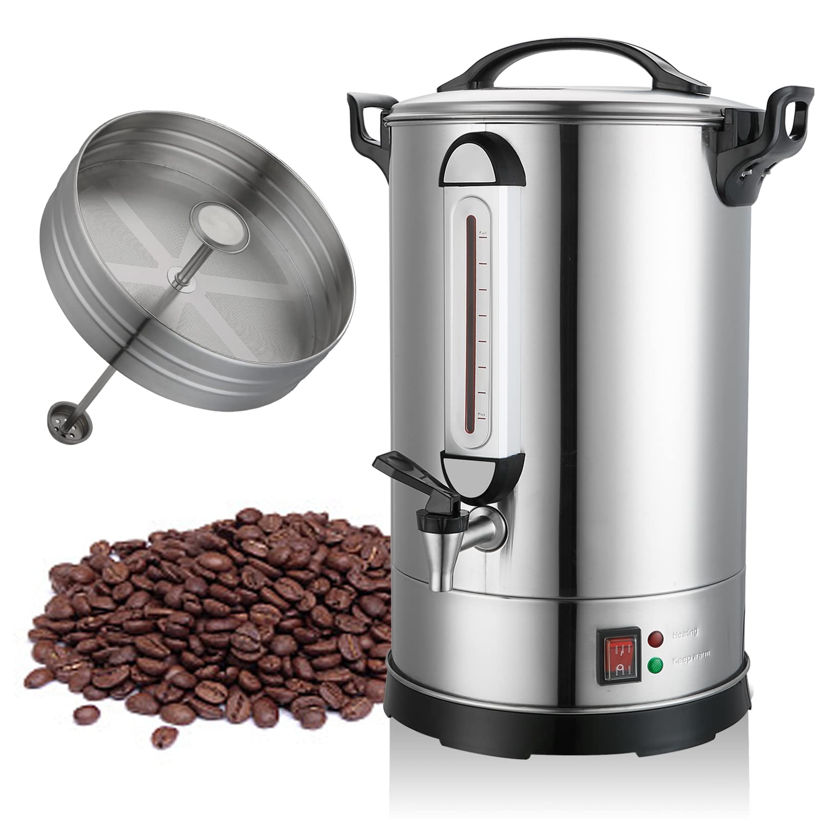 100 Cup Commercial Coffee Maker - 4 Gallon (16L) Large Coffee Urn with 304 Stainless Steel Dual Layers & 1300W Fast Brew Percolator - Hot Beverage Dispenser for Business, Catering, Church, Events & Office Use