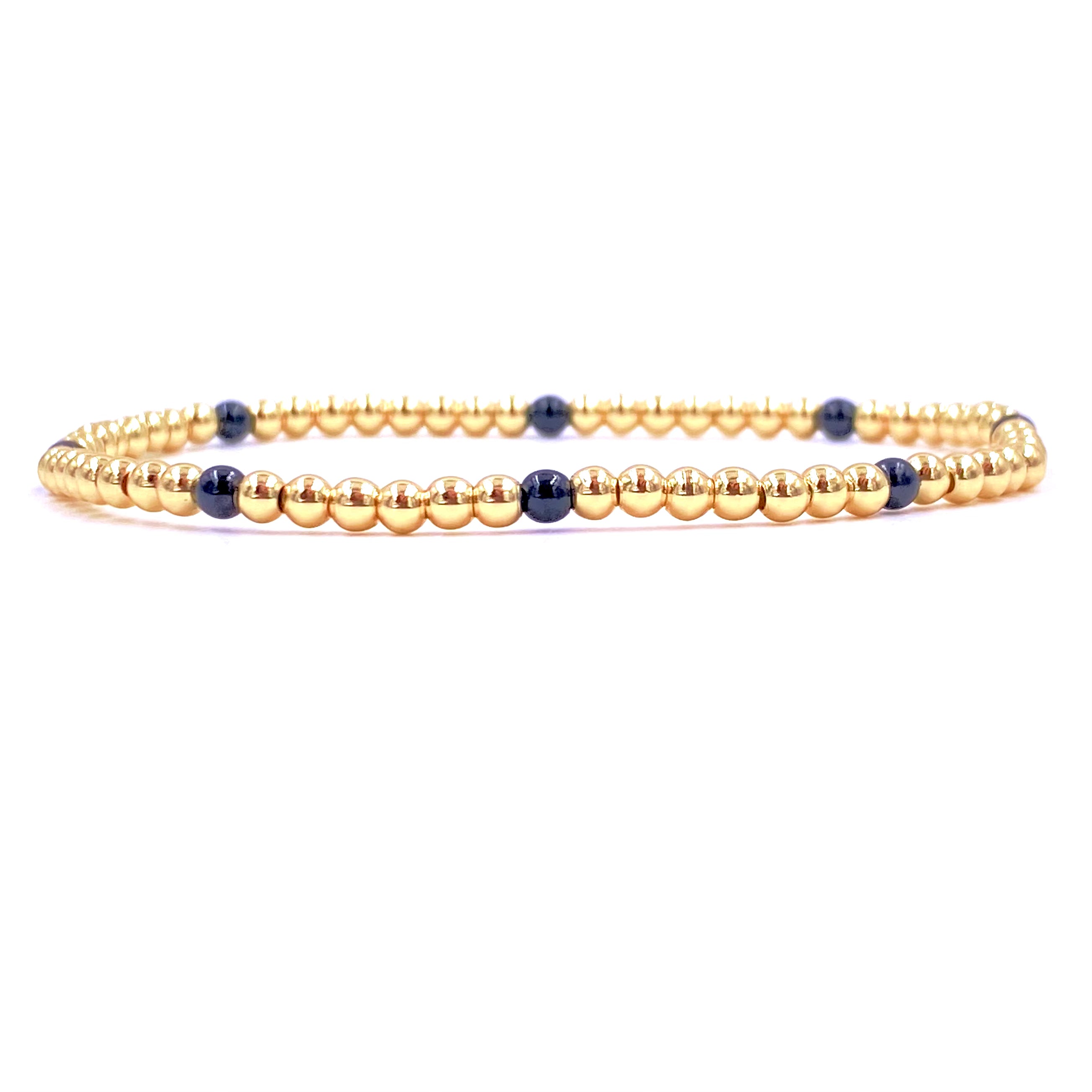 Ashley Gold Stainless Steel 8mm Beaded Stretch Bracelet - Gold Plated Enamel Ball Jewelry for Women, Fashion Accessories for Casual Wear & Party Outfits