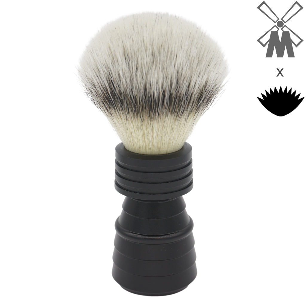 25mm Mühle STF XLarge Synthetic Shaving Brush with AP Shave Co. Alumihandle - Black Matte Rocket Design | Premium Wet Shaving Tool for Men's Grooming Routine