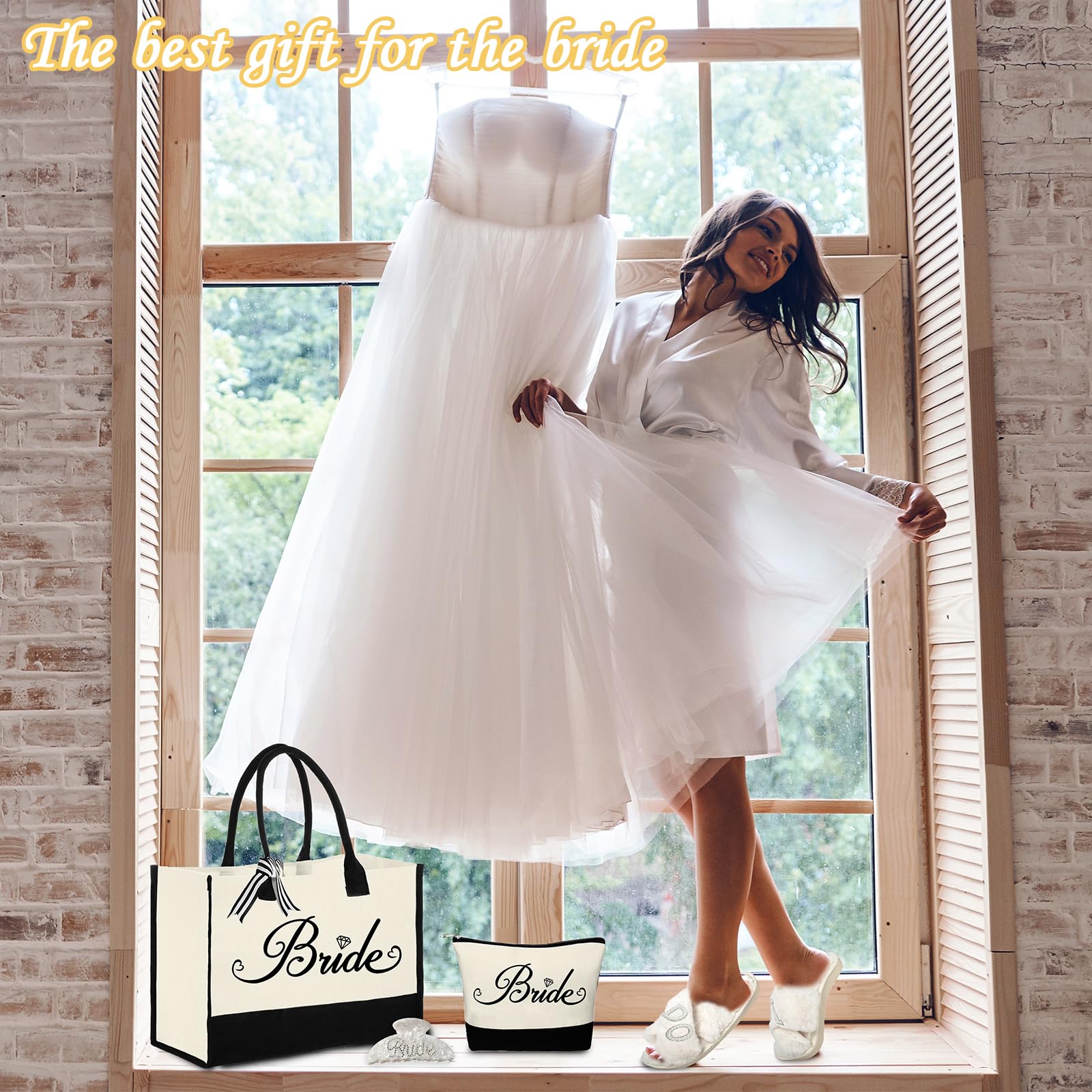 Bridal Shower Gift Set for Bride to Be - Personalized Tote Bag, Robe, Slippers & Hair Clip | Perfect Wedding Gift & Bachelorette Party Present