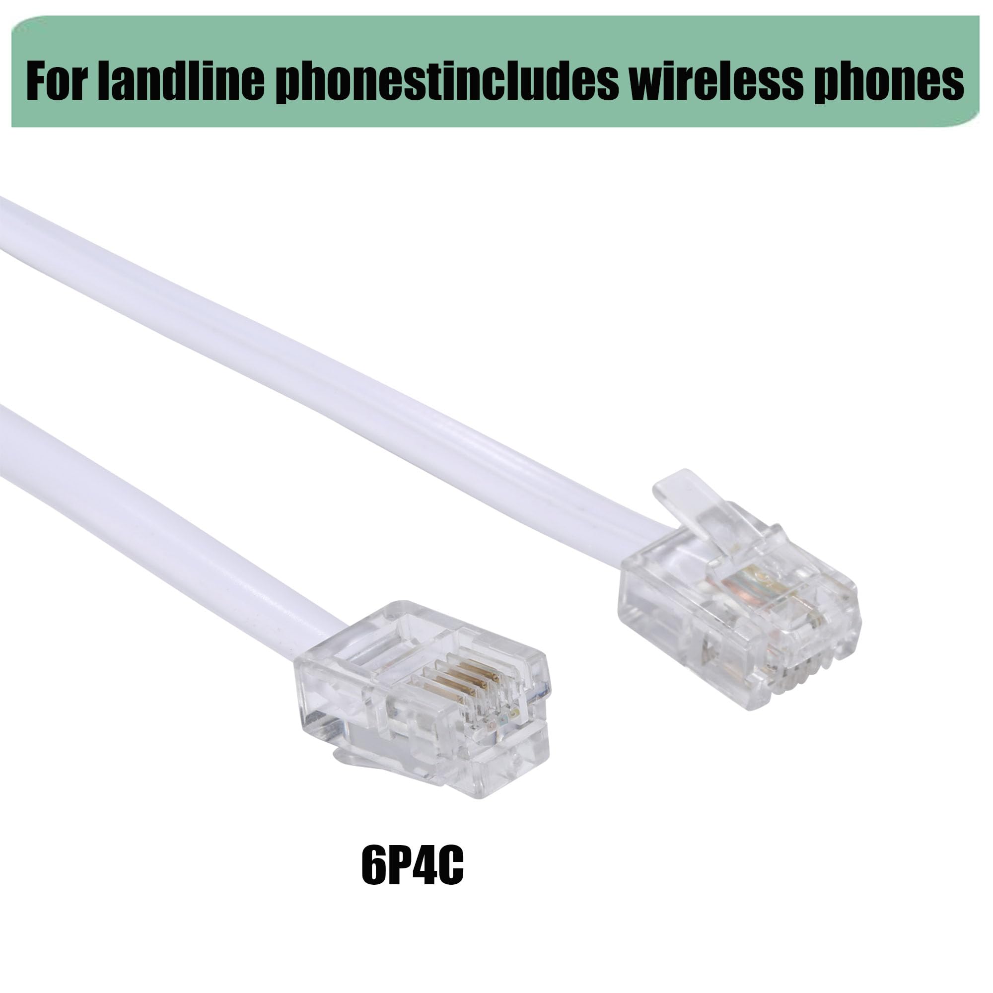 25ft White Long Telephone Extension Cord with RJ11 Plug, 1 In-Line Coupler & 20 Cable Clips - Home Office, Landline Phone, Fax Machine, Modem Connection