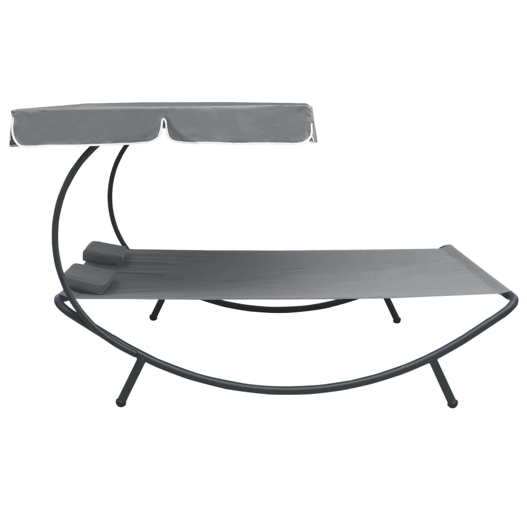 vidaXL Outdoor Double Chaise Lounge with Canopy & Pillows - Patio Daybed for Backyard, Poolside, Lawn - Gray Water-Resistant Lounge Chair for Sunbathing & Relaxing