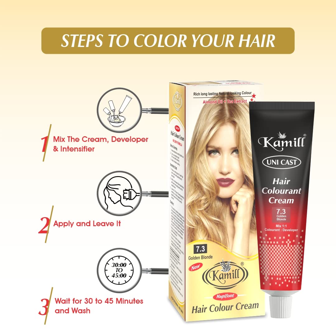 Kamill Golden Blonde 7.3 Ammonia-Free Hair Color Cream for Men & Women - Gentle Permanent Hair Dye for Natural-Looking Highlights at Home