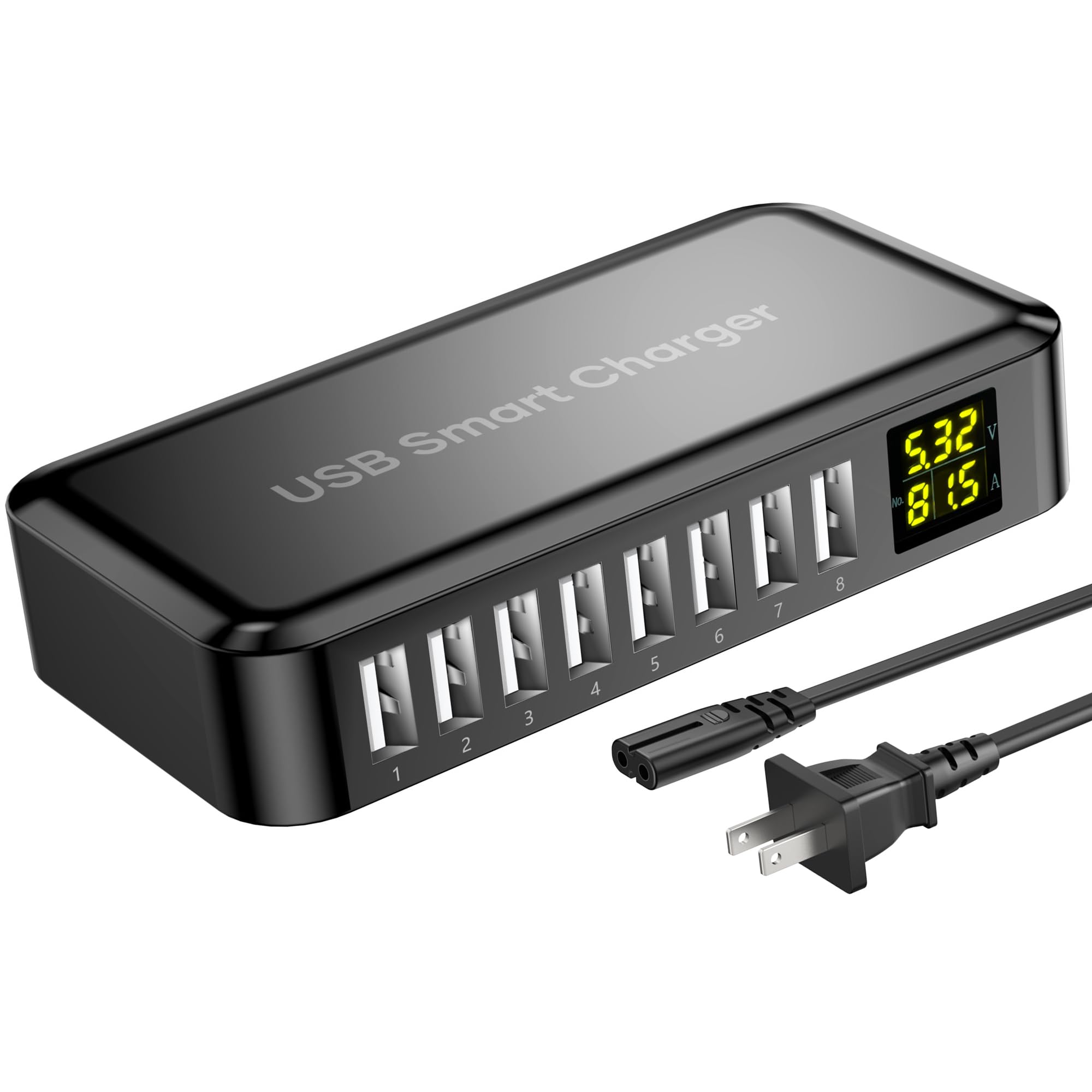 Zestiq 8-Port USB Charging Station with LCD Display - Fast Charger Block for iPhone 15/14/13/12, Samsung Galaxy S24/S23/S22/S21, Google Pixel - Multi-Device Charging Hub for Home, Office & Travel