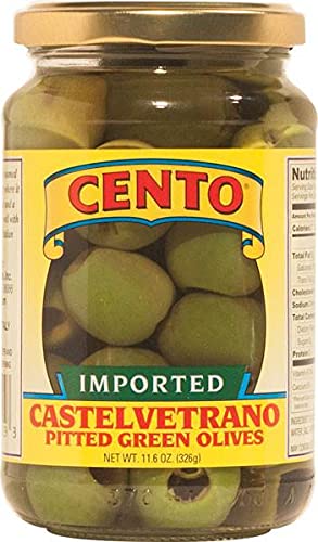 Cento Castelvetrano Pitted Green Olives 11.6 oz (Pack of 2) - Premium Italian Olives for Salads, Charcuterie Boards & Mediterranean Recipes