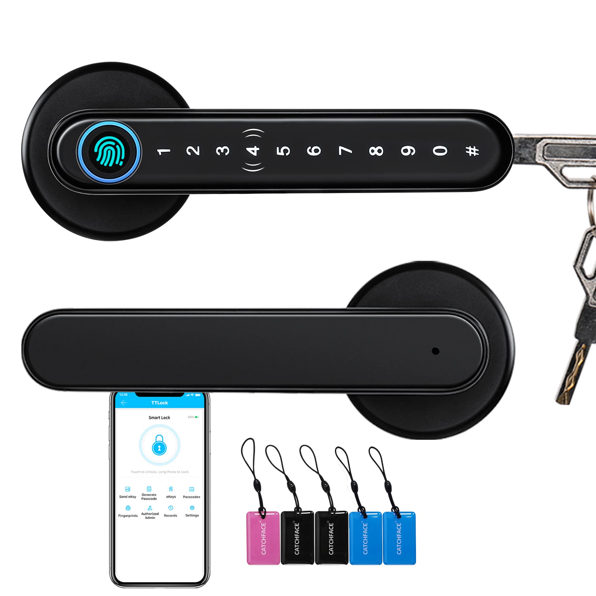 CATCHFACE Smart Lock - Fingerprint Door Lock, Keyless Entry, WiFi Enabled, Biometric Security with Free App, Ekey Sharing & IC Card - Matte Black for Front Door - Ideal for Home, Office & Vacation Rentals