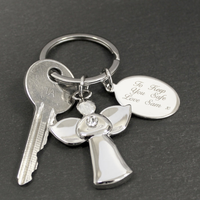 Personalized Silver Plated Angel Message Keychain - Inspirational Gift for Women, Birthday, Christmas, Graduation - Perfect for Keys, Purses & Gift Giving