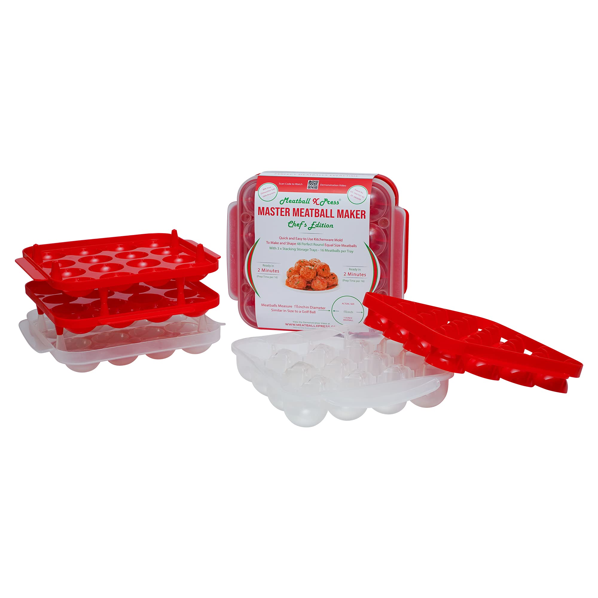 Professional Meatball Maker & Stacking Storage Tray System - Chef's Edition (48 Meatball Capacity) - Perfect for Meal Prep, Party Platters & Restaurant Use
