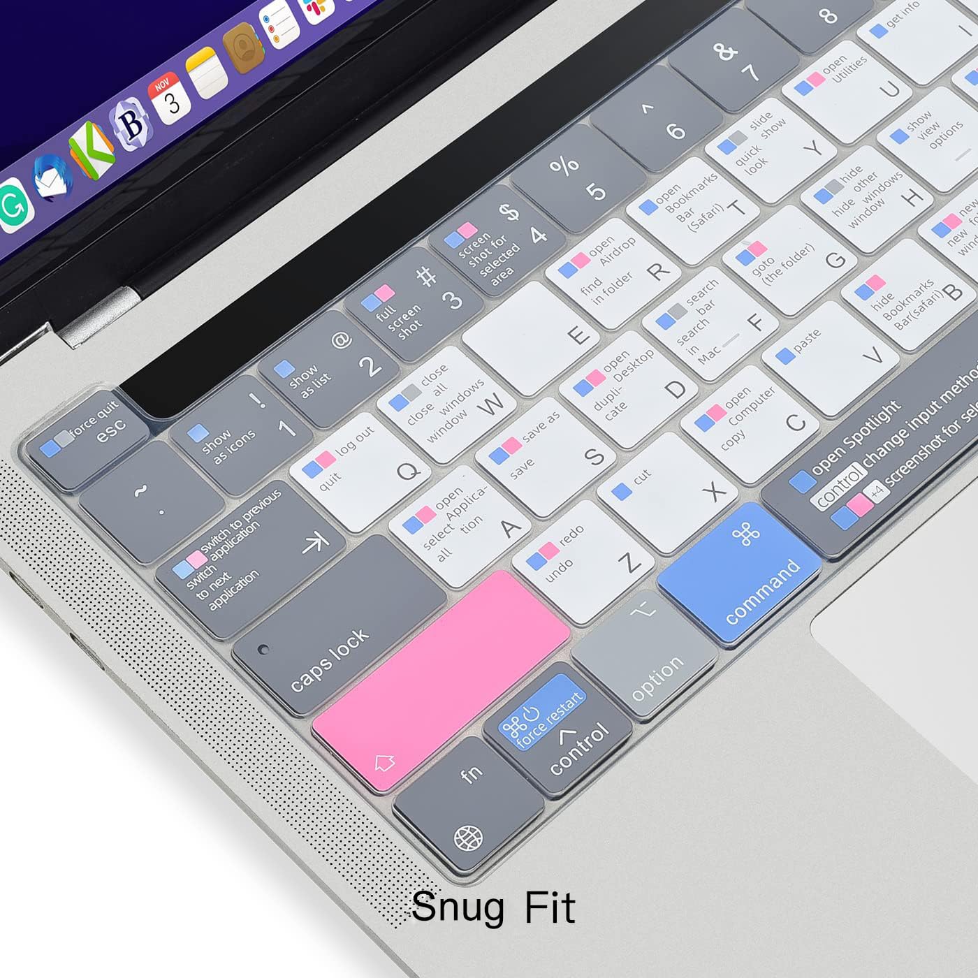 CaseBuy MacBook Pro 13 inch Keyboard Cover with Shortcut Hot Keys - Compatible with 2020-2023 Models (Intel/M1/M2 Chip, A2338 A2289 A2251) - Durable Keyboard Protector for Work, Study & Travel