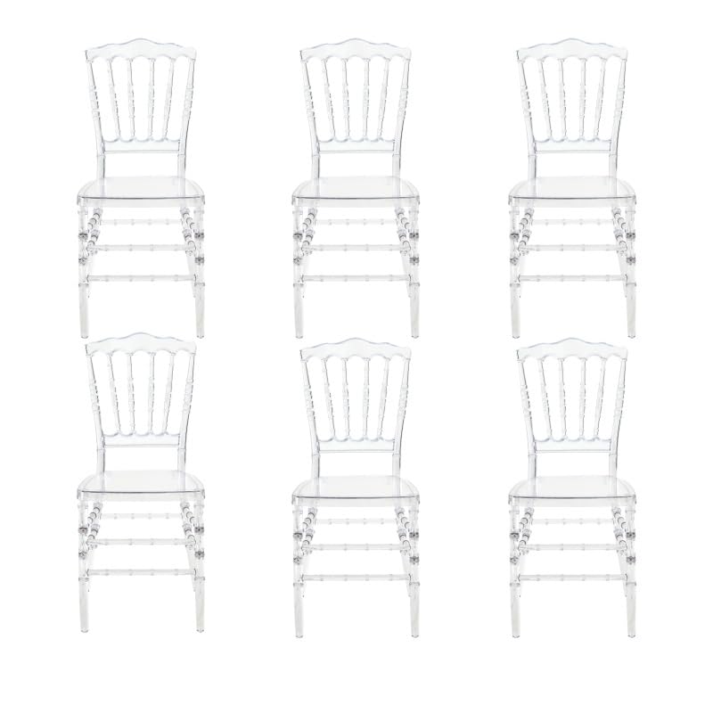 6-Piece Clear Acrylic Chiavari Chair Set - Crystal Transparent Stackable Dining Chairs for Wedding, Banquet, Party & Events | Elegant Napoleon Ice Chairs for Indoor & Outdoor Use