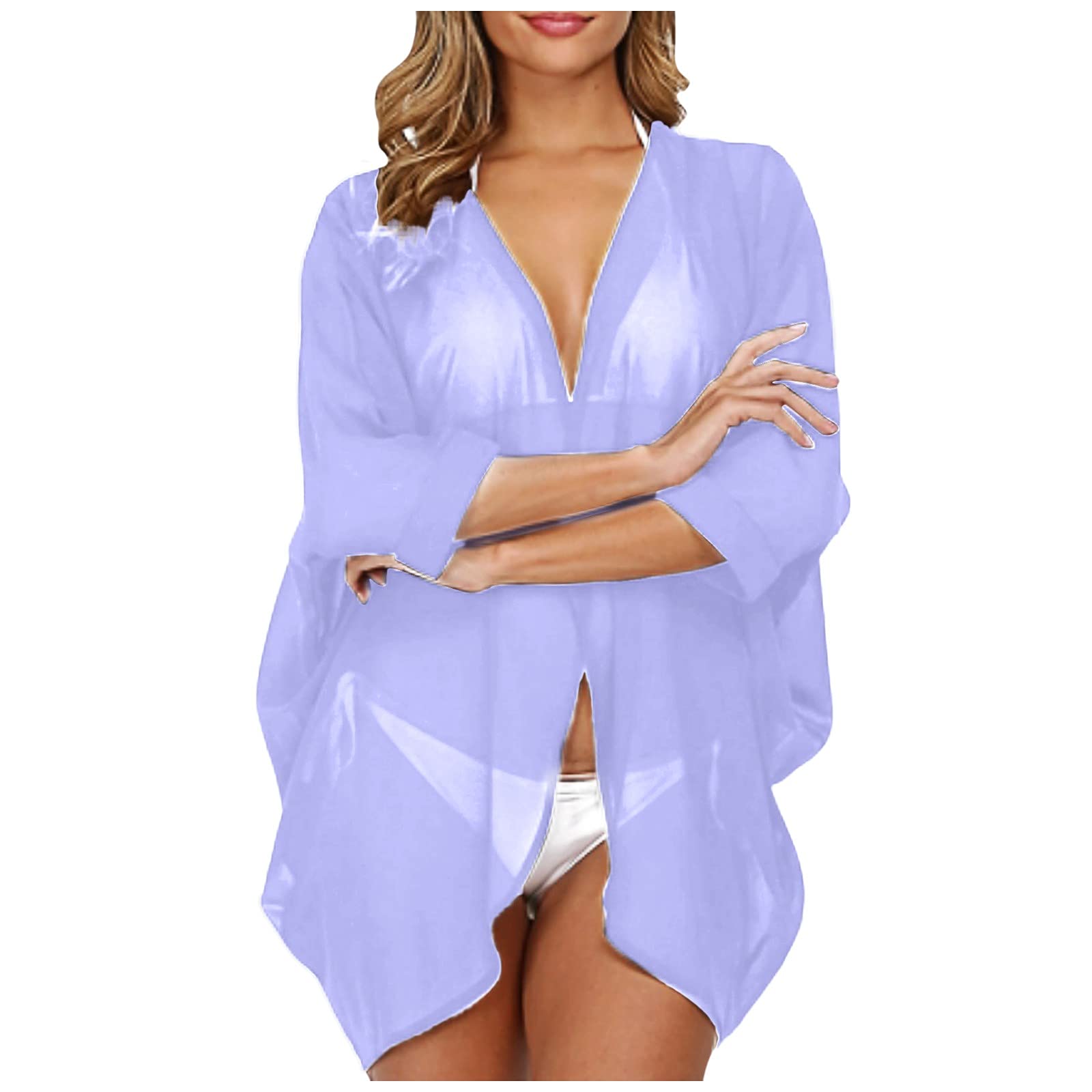 Sheer Chiffon Kimono Cover-Up Cardigan for Women - Lightweight Beachwear Tops, Loose Casual Blouse, Dressy Swimwear Cape for Pool, Beach & Summer Outings
