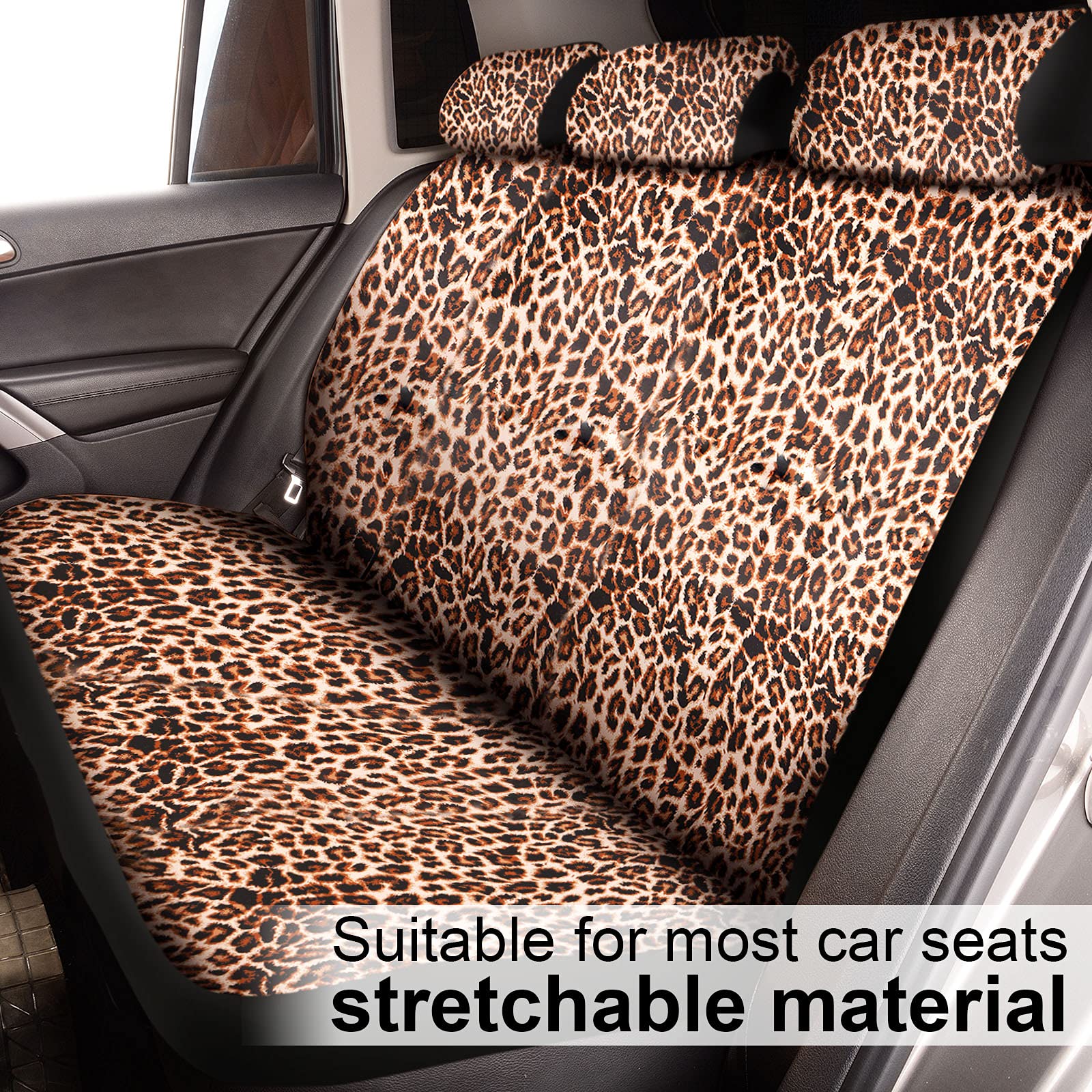26-Piece Leopard Print Car Accessories Set - Full Seat Covers, Steering Wheel Cover, License Plate Frame & Mirror Covers - Cheetah Print for Cars, SUVs & Trucks - Perfect for Wild Style Customization & Interior Upgrade