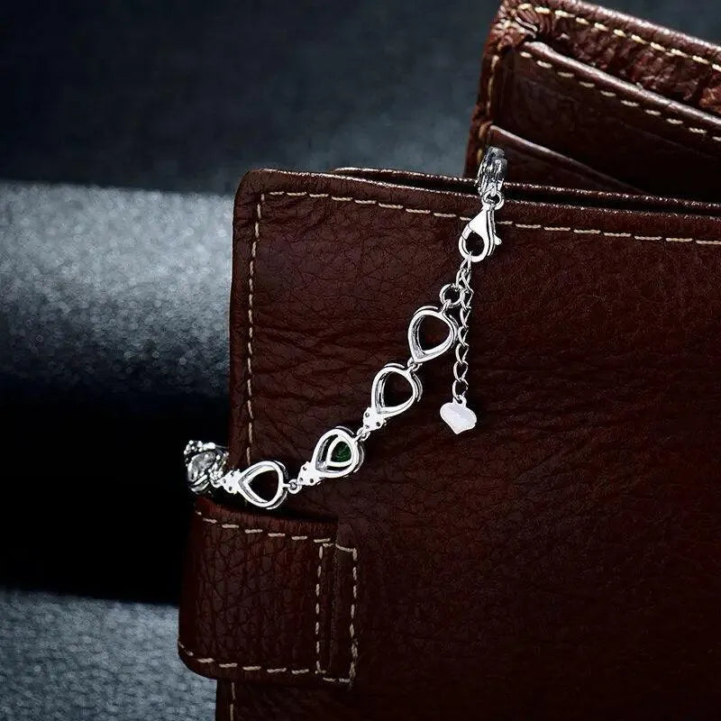 18K White Gold Tsavorite and Diamond Bangle Bracelet for Women - 4x5mm Pear Cut Natural Green Tsavorite with Diamond Accents - Elegant Anniversary Gift for Her, Perfect for Weddings, Parties, and Special Occasions