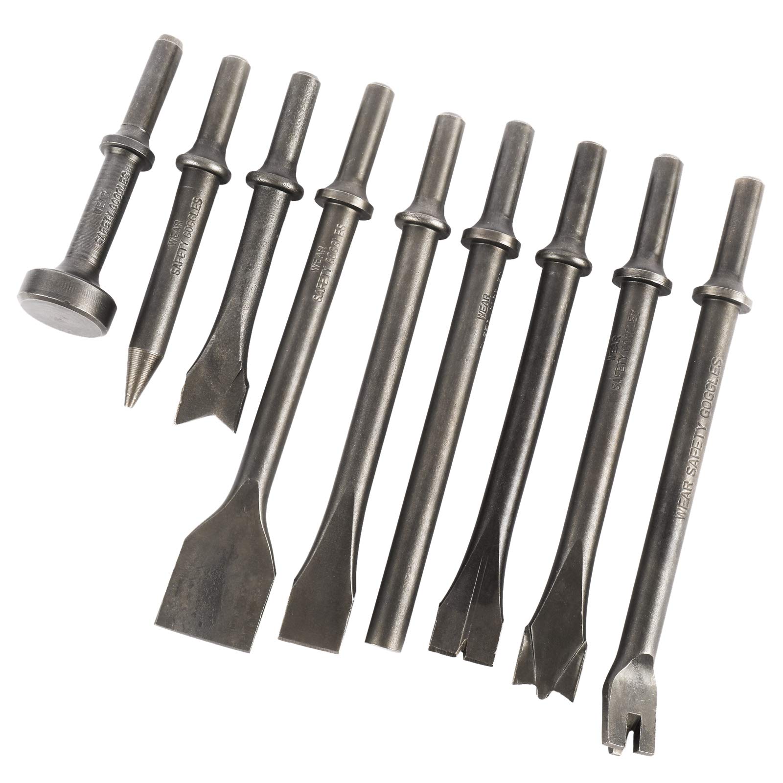 KUNTEC 9-Piece Pneumatic Chisel Tool Set - Air Hammer Punch & Chipping Bits with 0.39