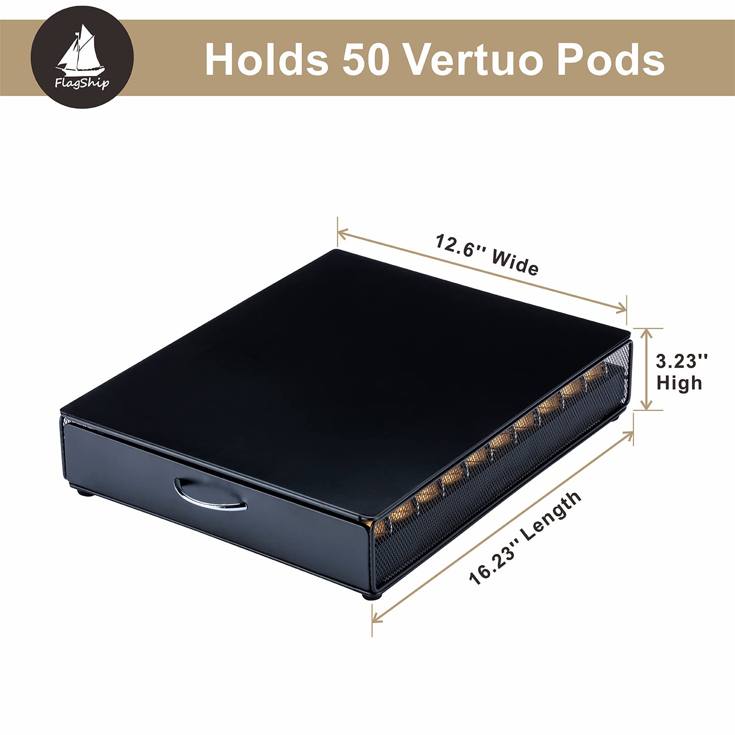 Premium Nespresso Vertuo Pod Holder - 50-Capacity Black Metal Coffee Pod Organizer & Stand for Espresso Machine | Modern Design for Kitchen & Office Use