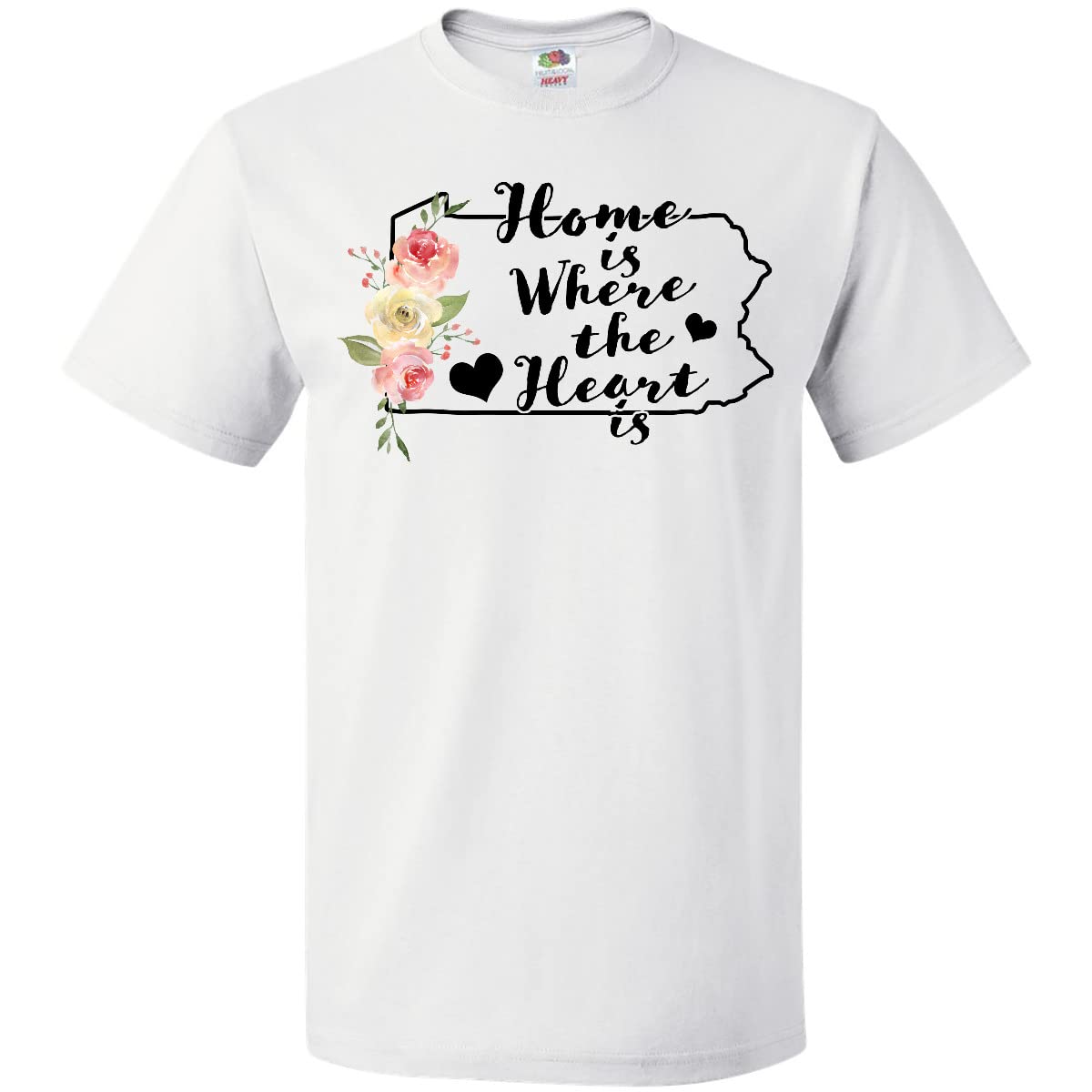 Inktastic Pennsylvania Home is Where The Heart is Watercolor Graphic T-Shirt for Women & Men - Comfortable Casual Tee for Travel, Family Reunions & State Pride