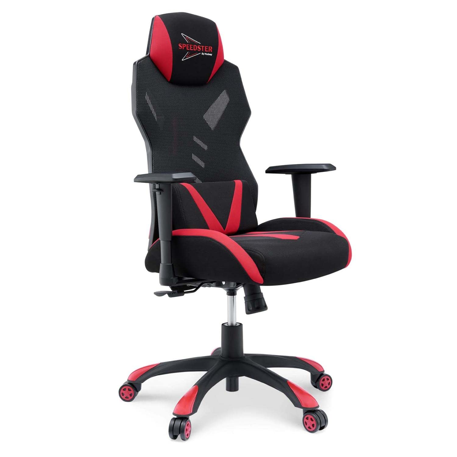Modway Speedster Ergonomic Mesh Gaming Chair - Adjustable Height Office Desk Chair with Lumbar Support for PC Gaming & Work (Black/Red) - Perfect for Home Office, Gaming Setup & Long Work Sessions