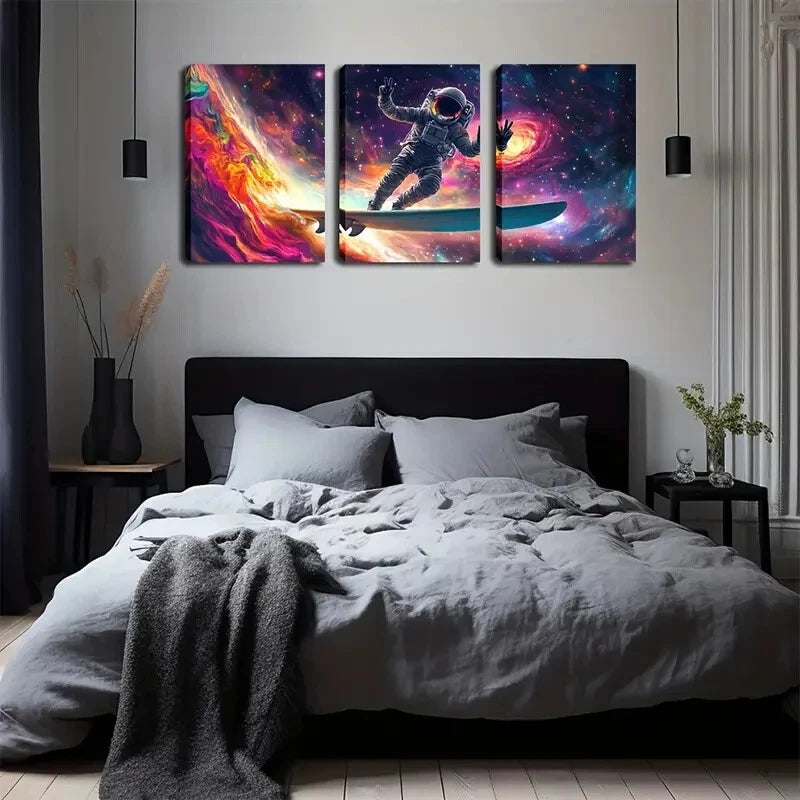 3-Piece Colorful Bright Silver Future Space Wall Art Set - Framed Canvas 40x60cm (16x24 Inches) - High Quality Print - 100% Australian Made - Ready to Hang - Perfect for Living Room, Bedroom & Office Decor