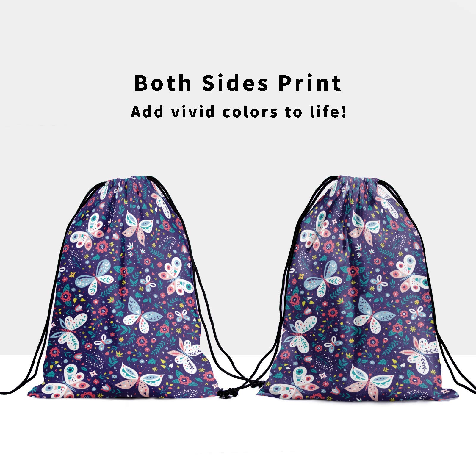 Floral Butterfly Drawstring Storage Bags - Purple Flower Leaf Grip Polyester Pouch for Shoes, Gym Towels & Travel Essentials | Christmas Gift, Nature-Themed Organizer for Home & Outdoor Use