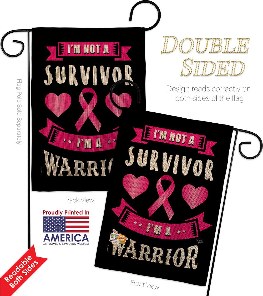 Pink Warrior Garden Flag Set with Stand - Inspirational Breast Cancer Awareness & Autism Support - Double-Sided 13x18.5 Inch Yard Banner - Made in USA - Perfect for Front Yard Decor, Survivor Gifts & Awareness Campaigns