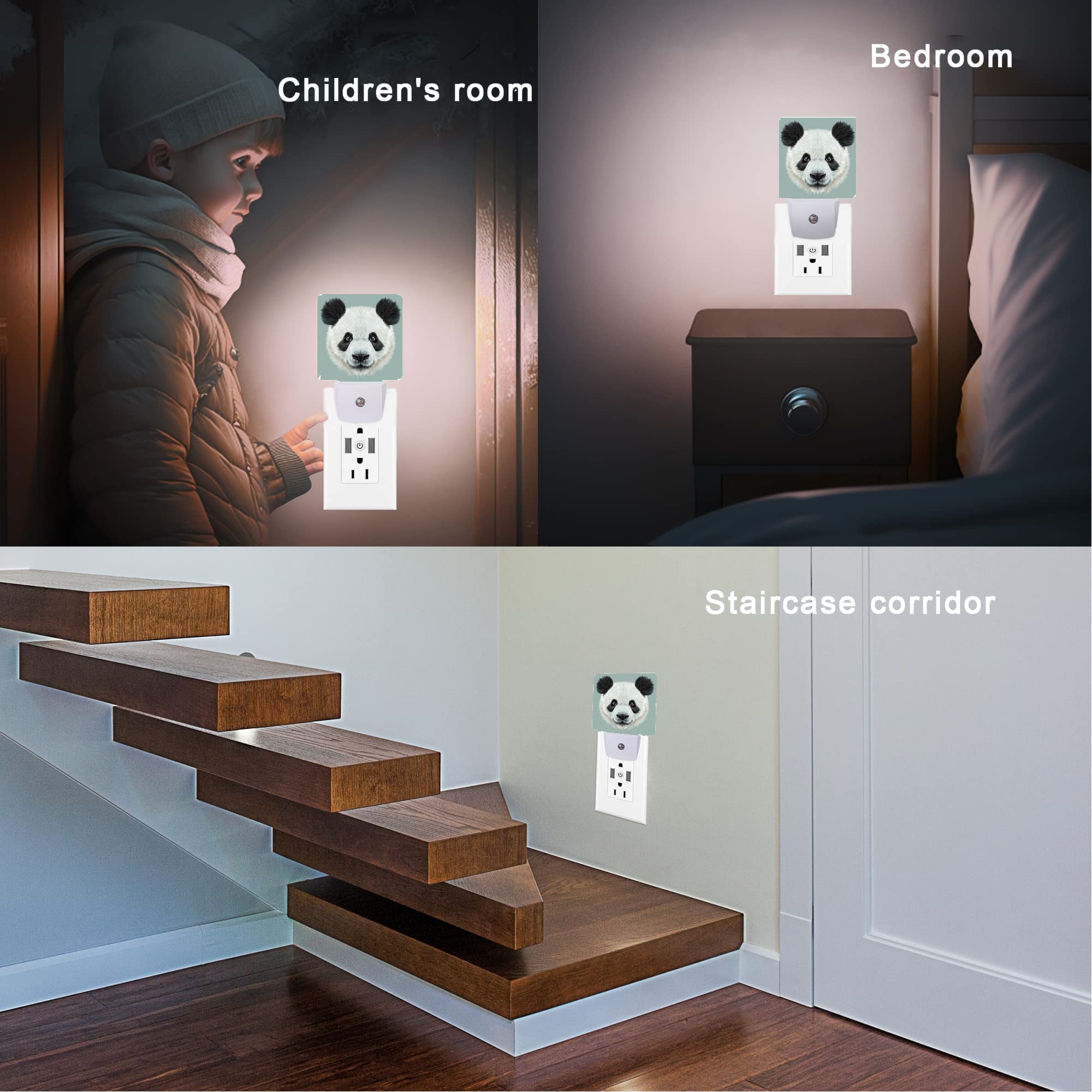 Cute Panda Night Light - 0.5W LED Plug-in Wall Nightlight with Dusk to Dawn Sensor | Asian Bear Shaped Nursery Light for Kids Bedroom, Hallway, Stairway | Perfect for St Patrick's Day Decor & Cozy Nighttime Ambience