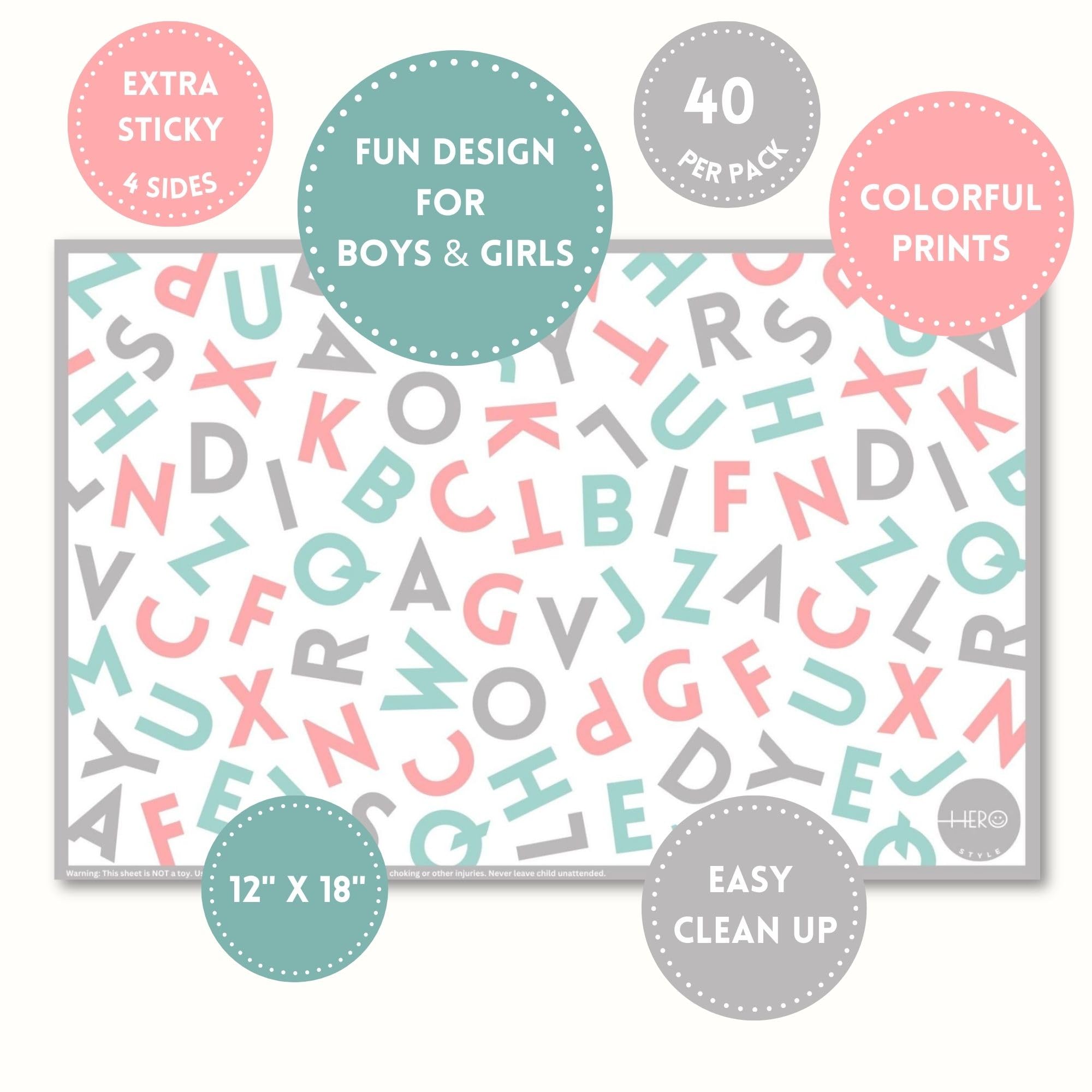40 Pack Disposable Baby Placemats - Stick-On Alphabet Educational Placemats for Toddlers | BPA-Free, Colorful Dining Essentials for Restaurants, Travel & Family Meals | Perfect for High Chairs, Picnics & On-the-Go Meals