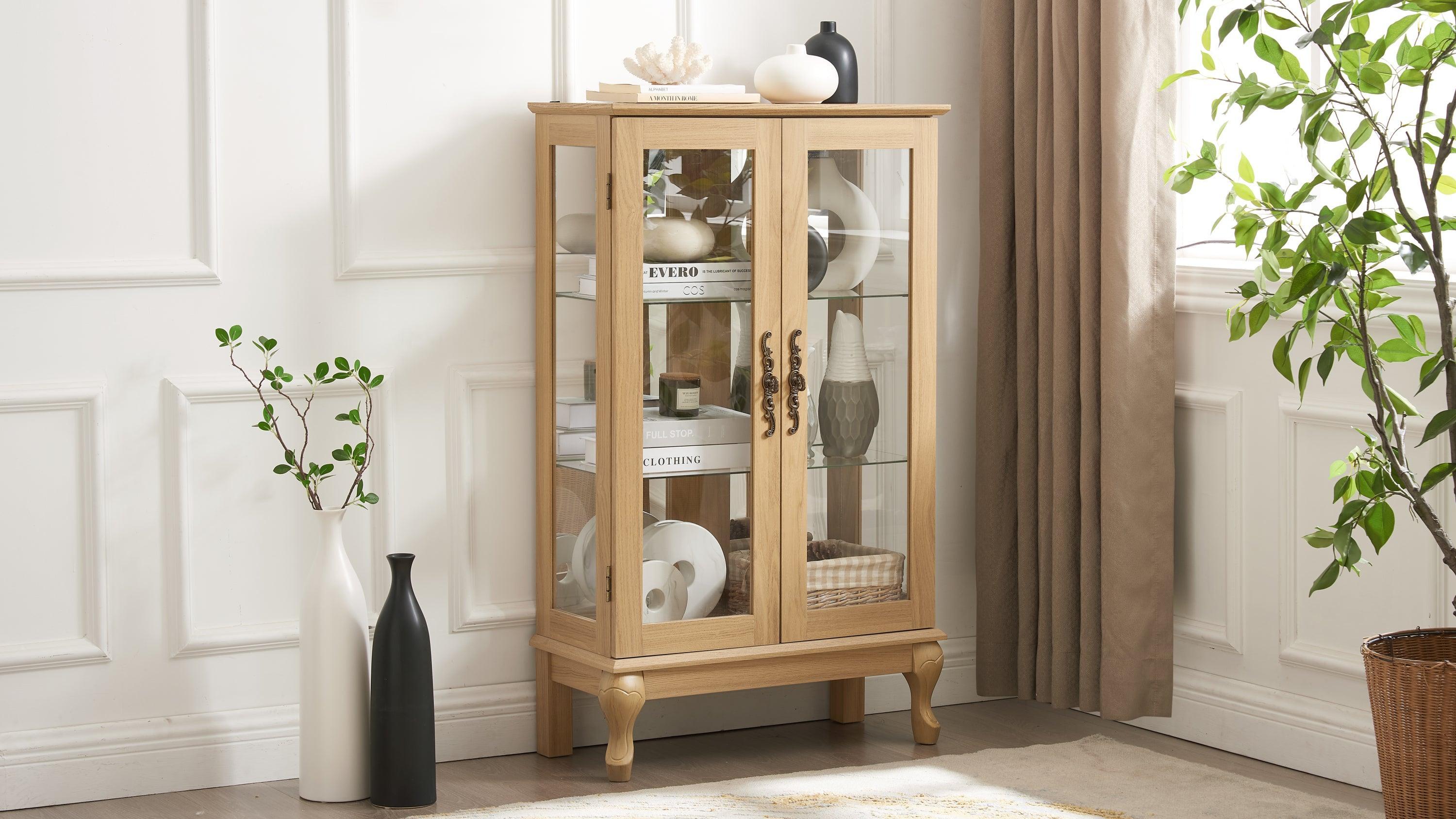 2 Door Curio Cabinet with Tempered Glass & Mirrored Back - LED Lighted Display Case for Living Room, Dining Room, Office - Perfect for Showcasing Collectibles, China, and Home Decor