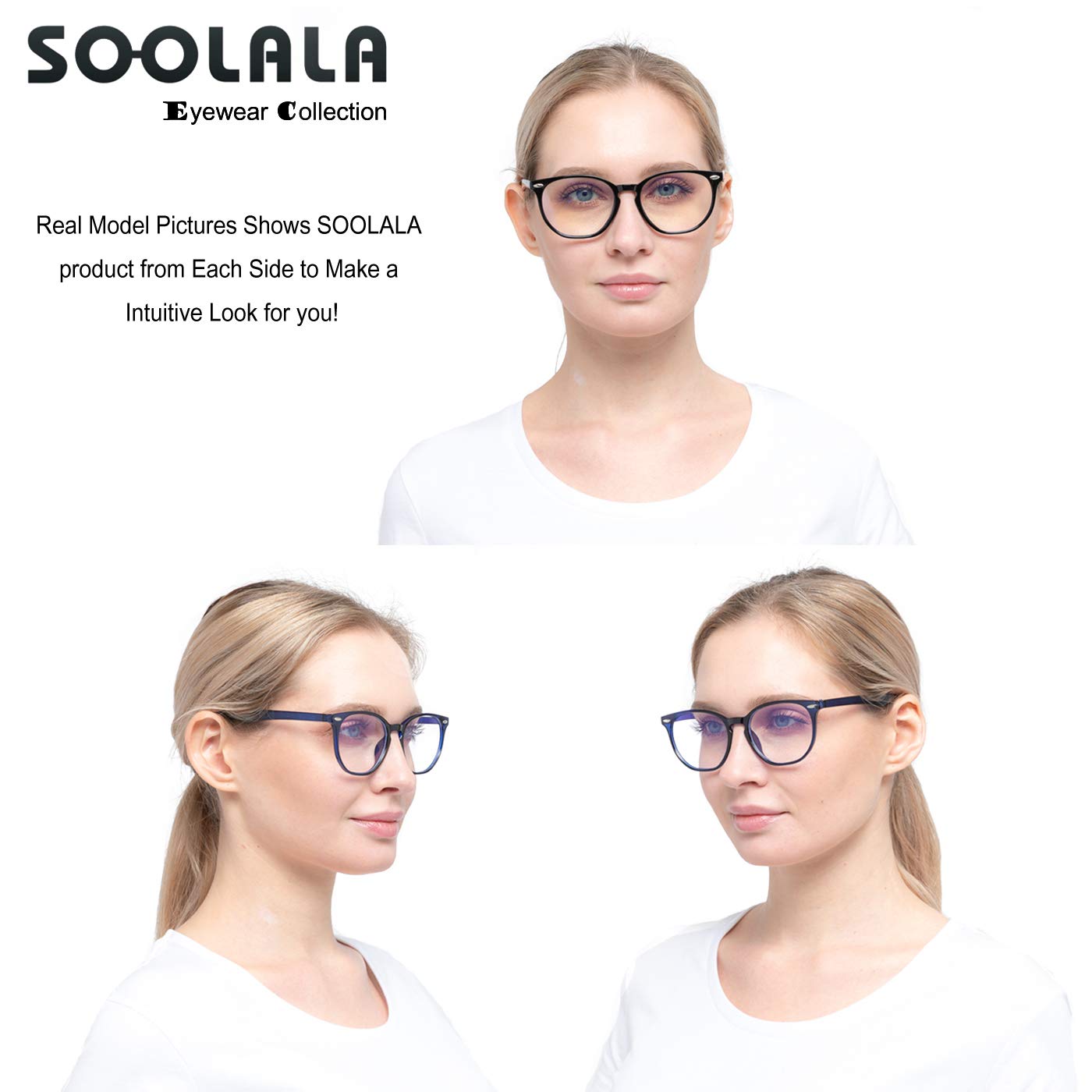 SOOLALA Women's Blue Light Blocking Glasses for Computer & Reading - Anti Eye Strain, Clear Lens, Lightweight & Comfortable - Perfect for Office, Gaming & Digital Screen Use