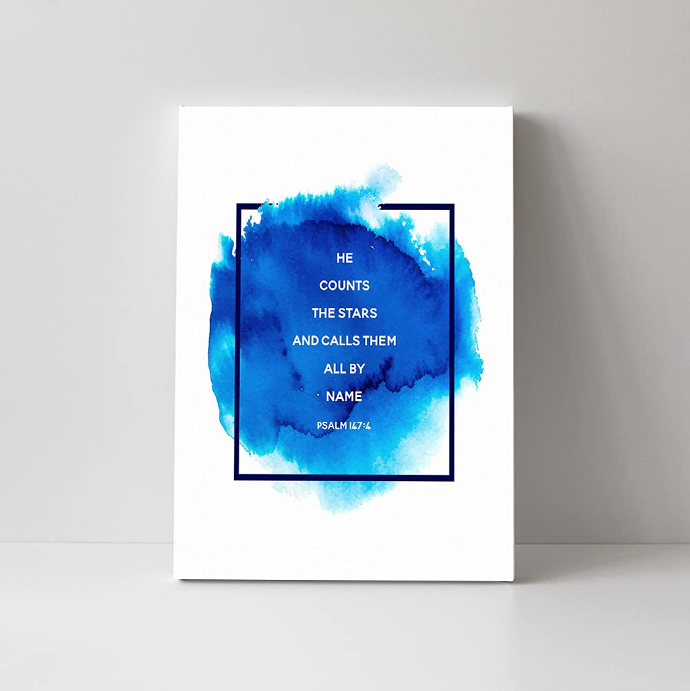TJ Originals - Christian Scripture Wall Art with He Counts the Stars Bible Verse - Psalm 147 Canvas Print for Home & Office Decor - Inspirational Christian Gifts for Men & Women - Perfect for Living Room, Bedroom or Church Display