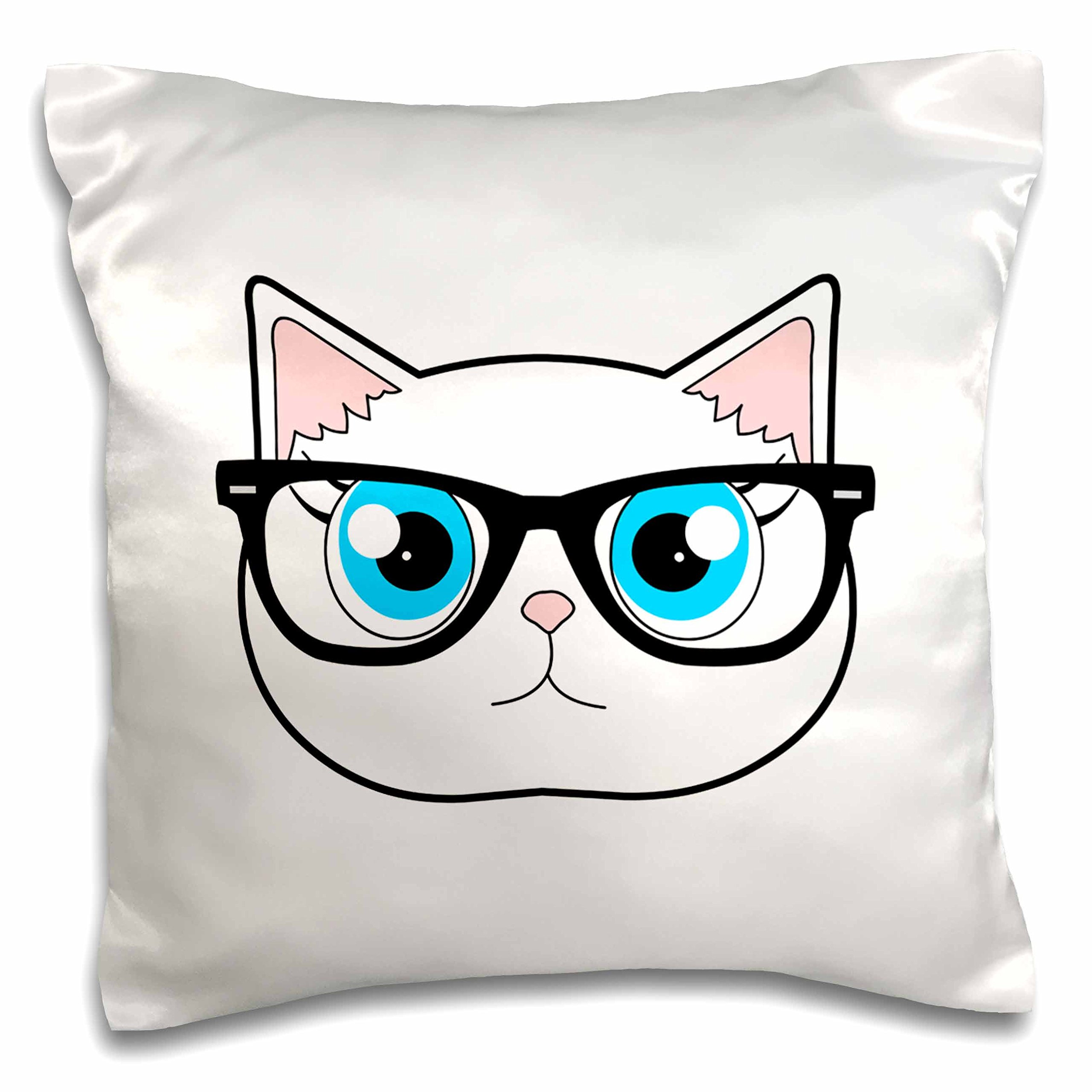 3D Rose Cute Hipster Cat with Glasses Pillow Case - 16x16 Inch Decorative Throw Pillow Cover for Living Room, Bedroom & Dorm Decor