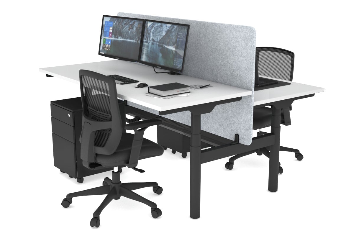 Flexi Premium Height Adjustable 2-Person H Bench Workstation - Black Frame [1600L x 700W] - Ergonomic Office Desk for Collaborative Workspaces & Home Offices